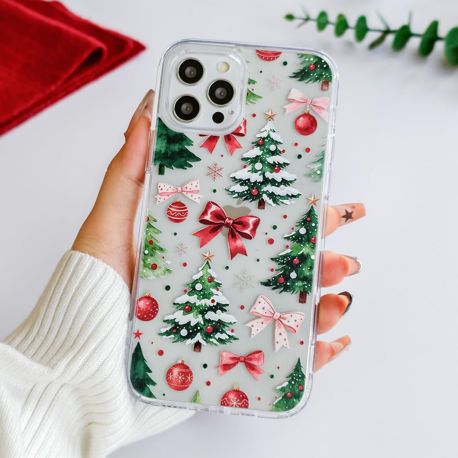 Detalle 2 de HTDSVVV Clear Case for iPhone 12/12 Pro, Christmas Tree & Bow Print