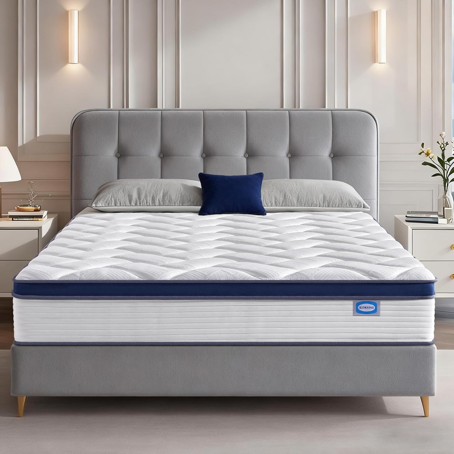 Thumbnail 1 de SEZMOONSI Double Mattress 4FT6 – Gel Memory Foam with 7-Zone Pocket Springs
