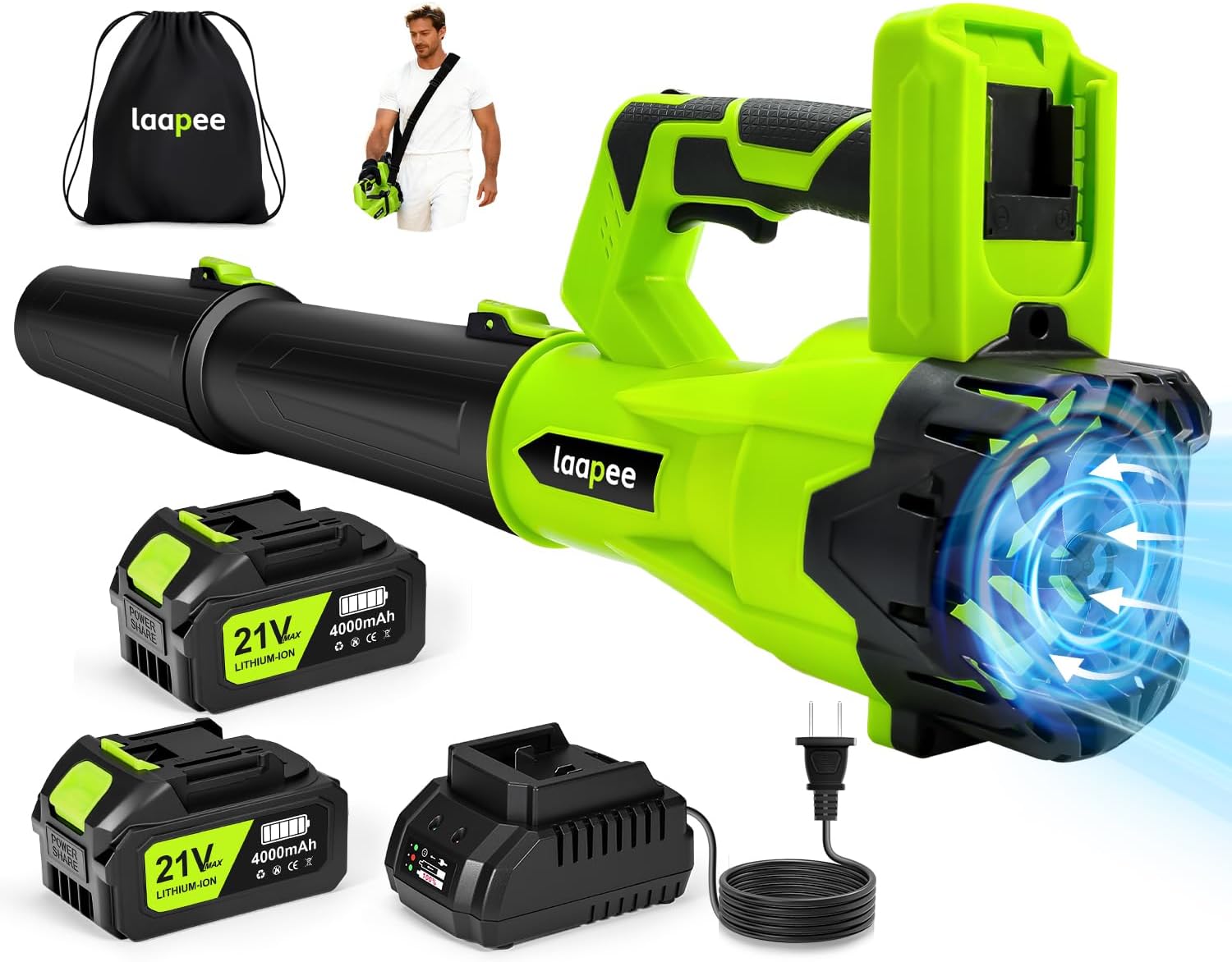 Detalle de laapee BF868 Cordless Leaf Blower, 650 CFM, 6 Speeds, Two 4.0Ah Batteries