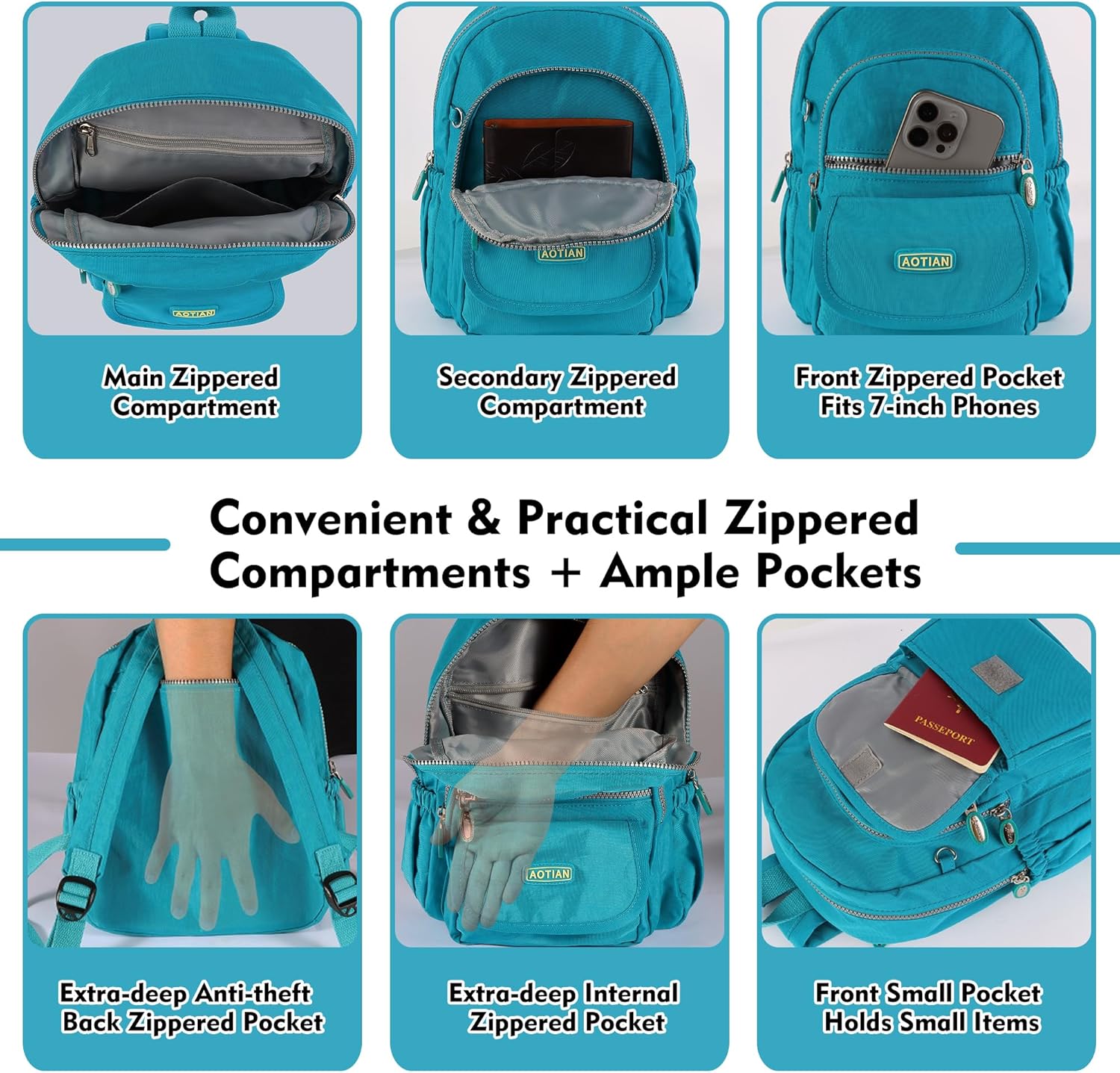 Detalle 2 de AOTIAN Mini Rucksack: Leichtgewichtiger Daypack 7 Liter für Mädchen und Damen