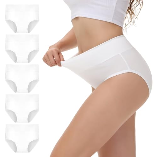 Detalle 2 de NUOZA Mutande Donna Cotone Vita Alta – Pack da 5 Briefs Bianchi, taglia L