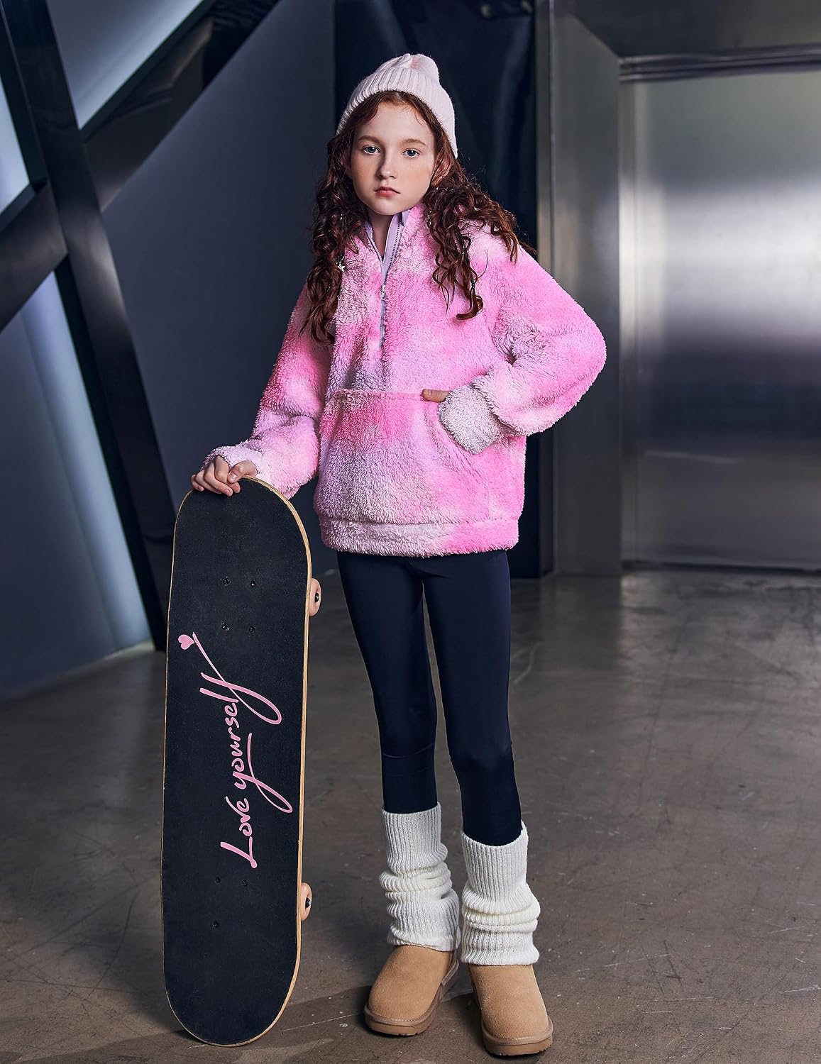 Detalle de Arshiner Girls Sherpa Hoodie Quarter-Zip