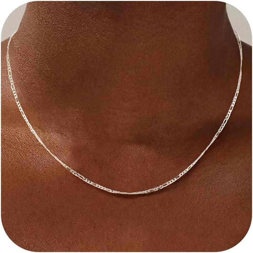 Detalle de SLOONG S925 Silber Kette für Damen im Figaro-Design, 2 mm breit – Längen 41/46/51/56 cm