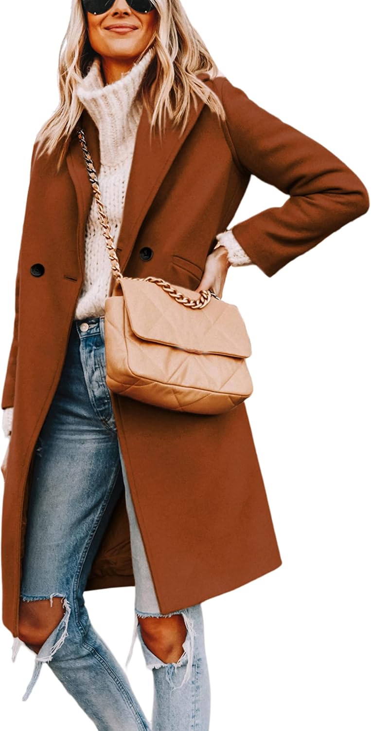 Detalle 2 de Tanming Women's Wool Blend Pea Trench Coat, Notch Lapel, Double-Breasted