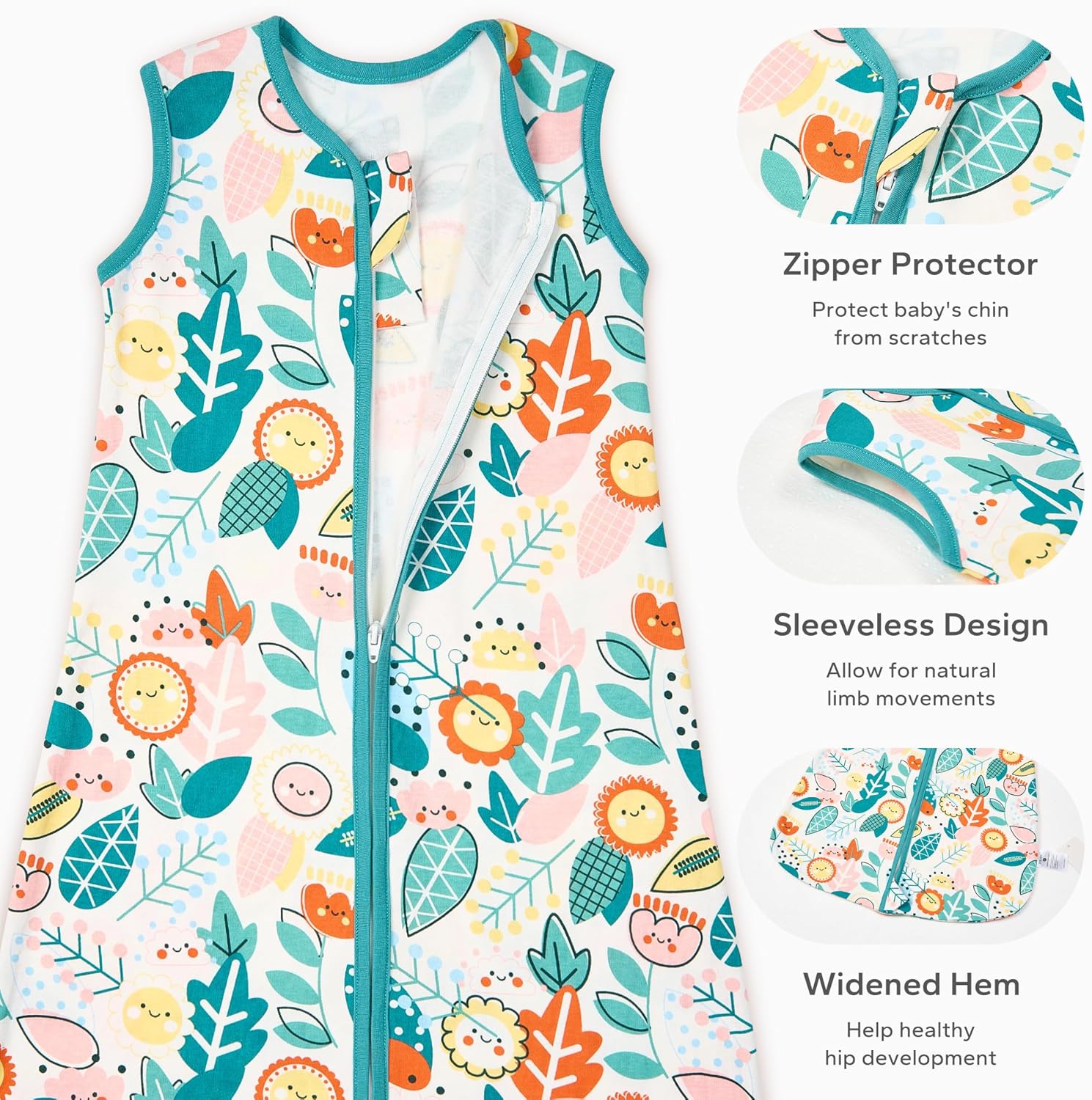 Thumbnail 2 de ZIGJOY Baby Sleeping Bag 0.5 Tog (100% cotton) summer newborn sleep sack, green & flower leaf