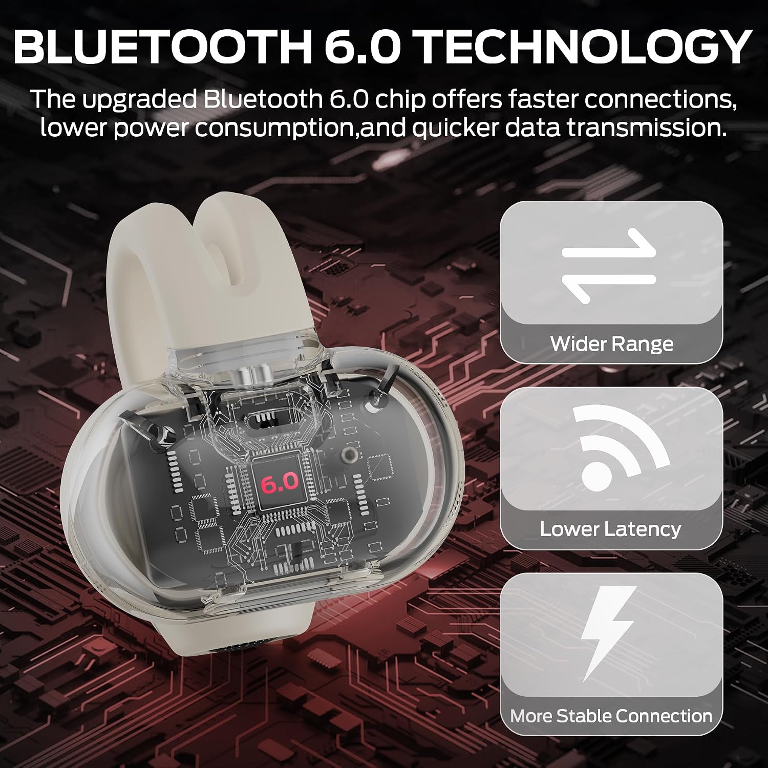 Detalle 1 de Monster AC221 E103 Open-Ear Clip-On Earbuds, Bluetooth 6.0, IPX6