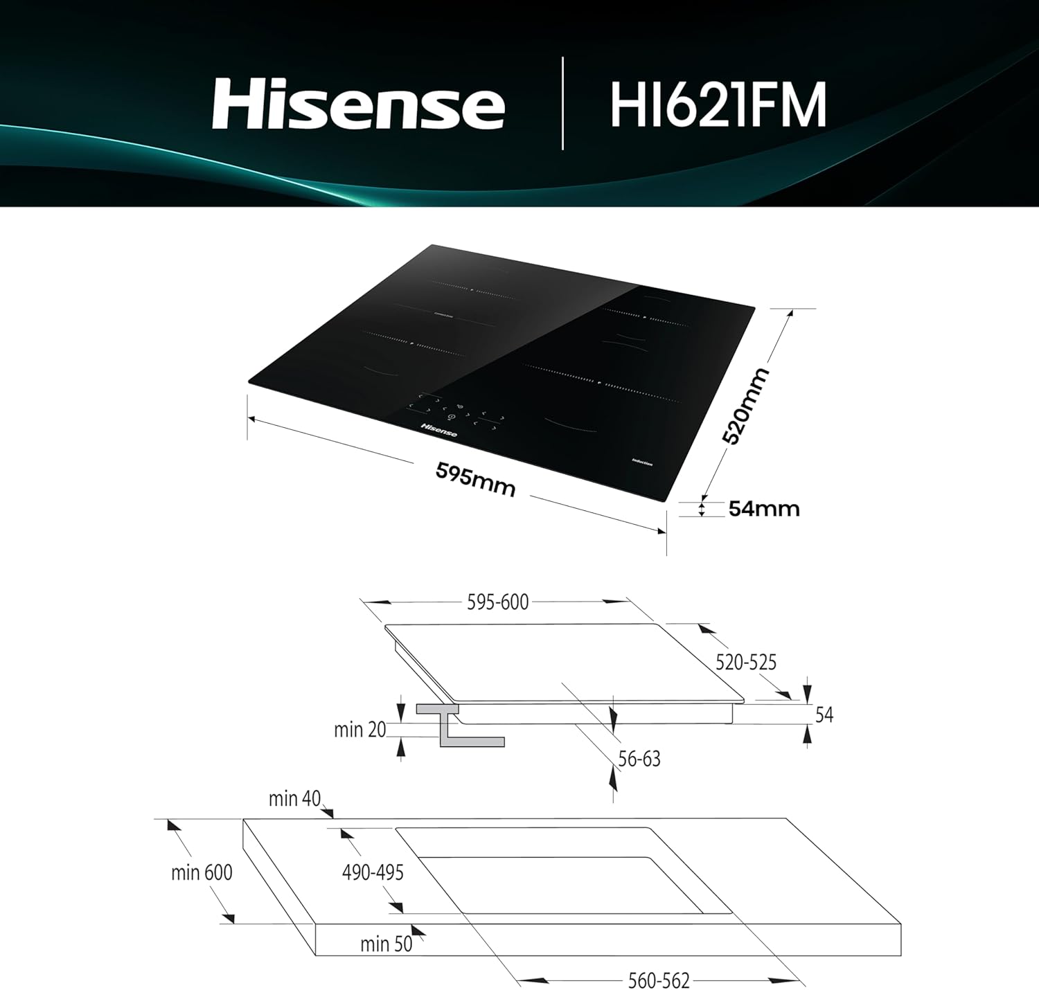 Thumbnail 1 de Hisense HI621FM: Piano Cottura a Induzione 60 cm, 4 Zone con Connect Zone e Power Boost