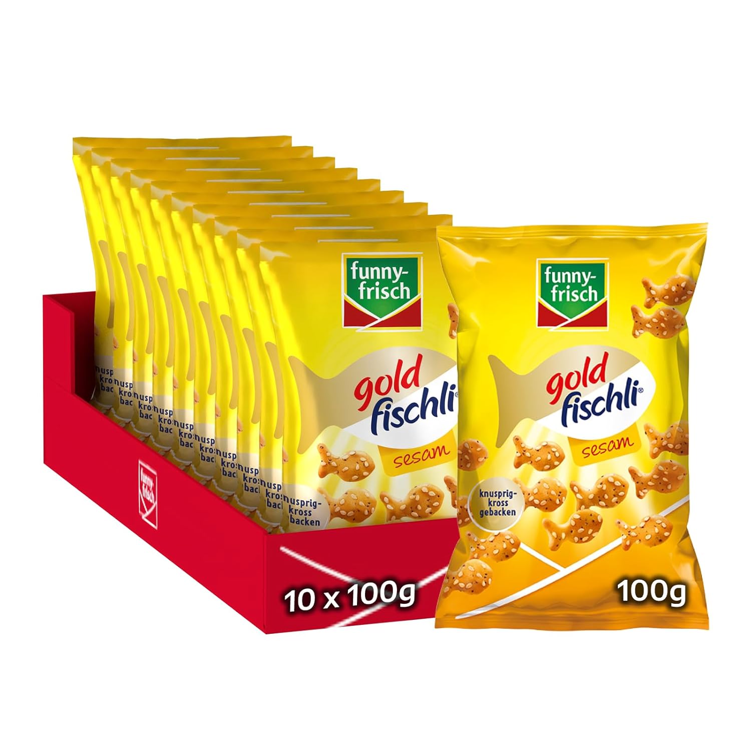 Detalle 2 de funny-frisch goldfischli Original 10x100 g – knusprige vegetarische Snacks aus dem Ofen