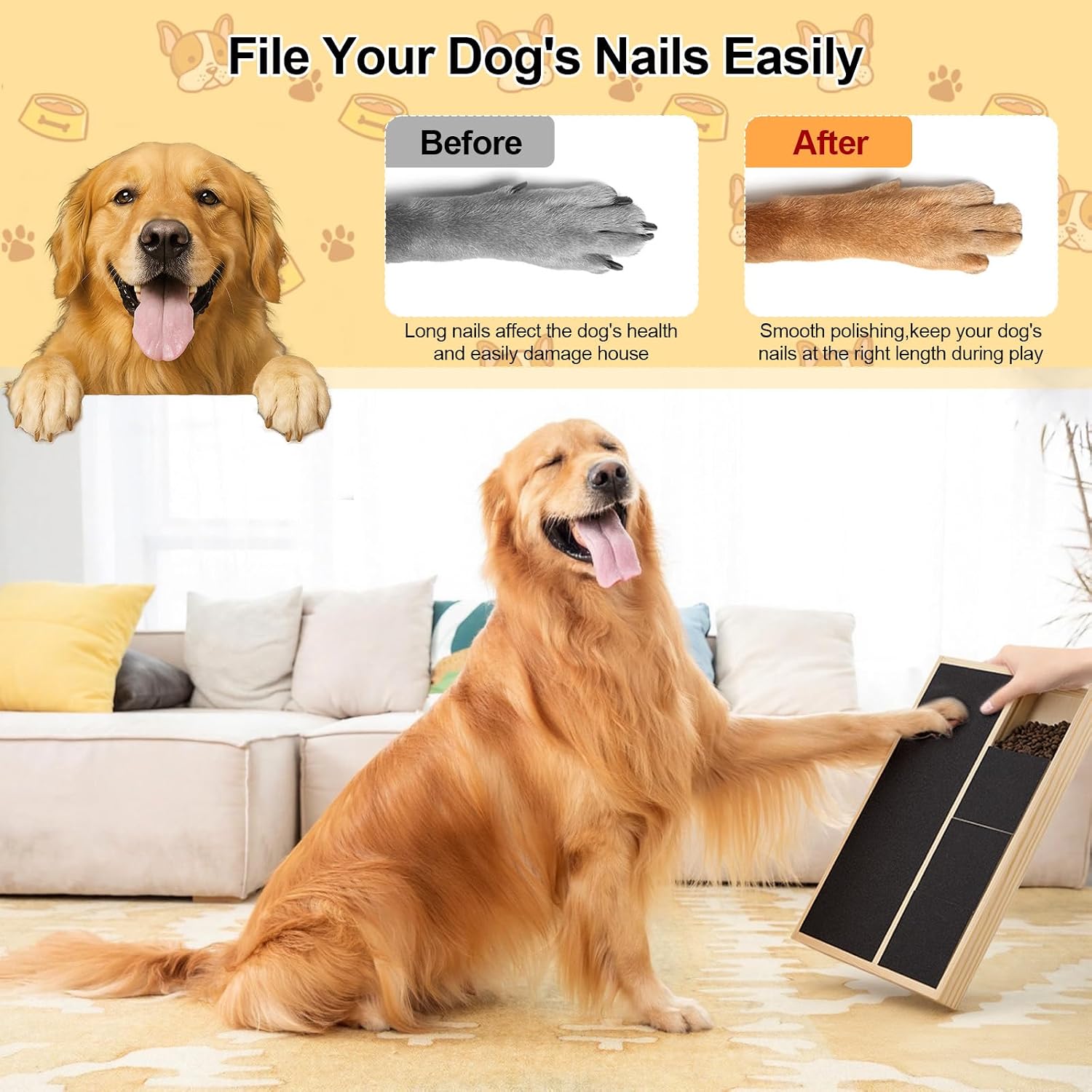 Detalle de Dog Scratch Board for Nails: Multifunctional Wooden Nail Care Scratcher with Snack Box (35x25cm)
