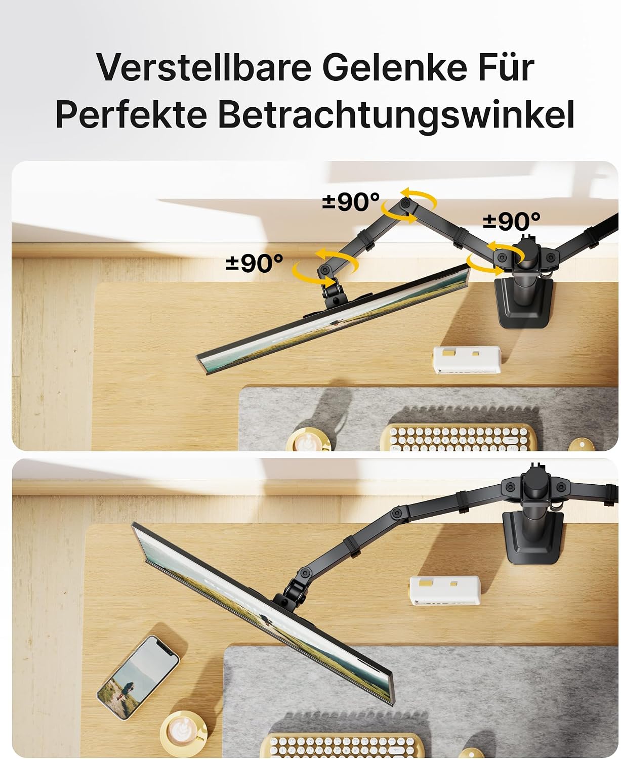 Detalle de monTEK Monitor-Halterung 2 Monitore für 17–32 Zoll – höhenverstellbarer Dual-Arm mit VESA 75×75/100×100