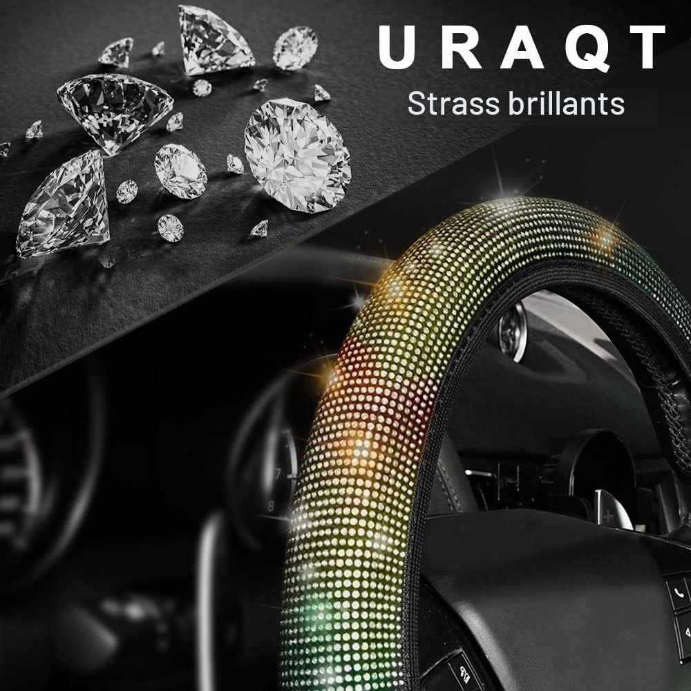 Detalle de URAQT kristallen stuurhoes voor auto, polyester met strass, 36-38 cm