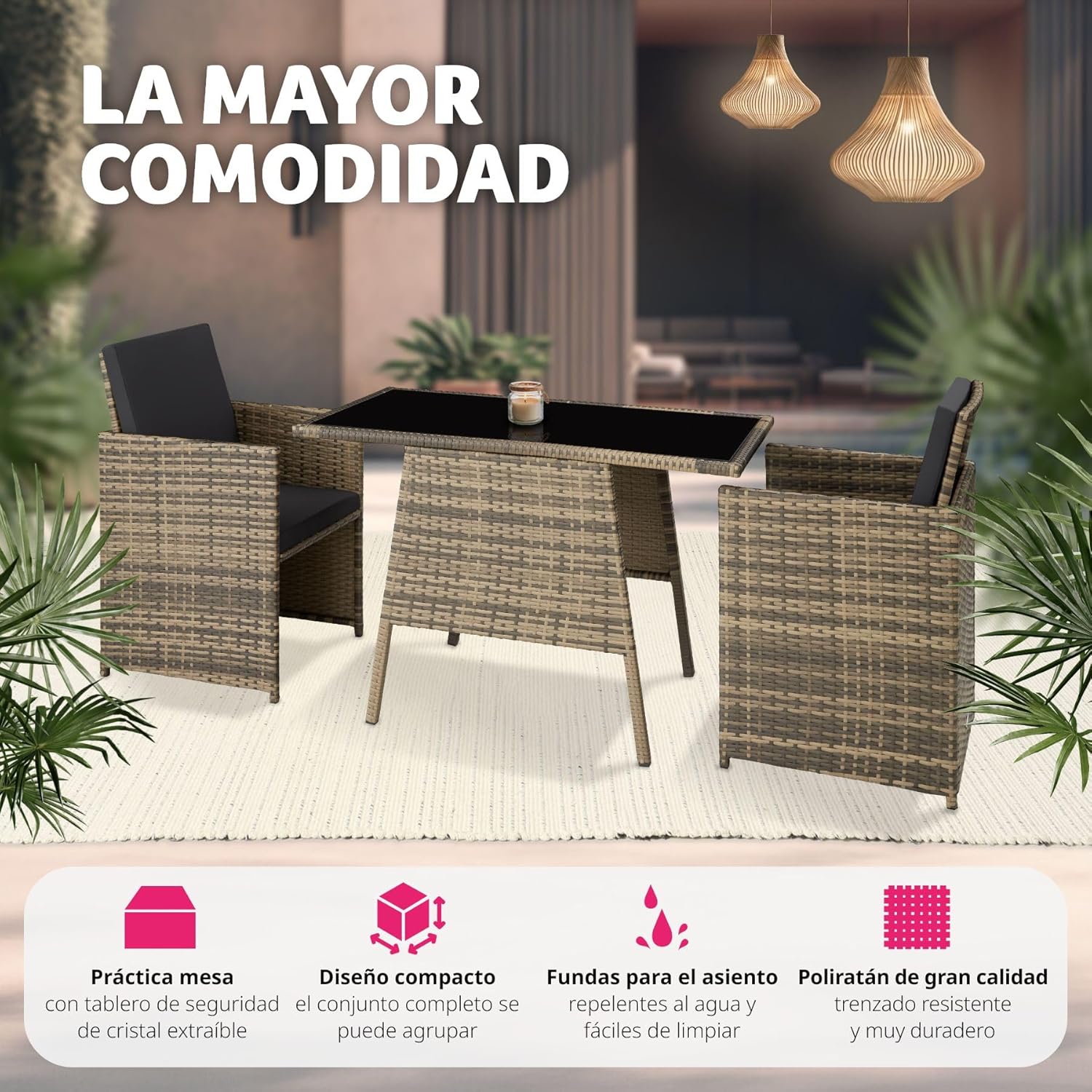 Thumbnail 5 de tectake Conjunto jardín ratán 2 plazas