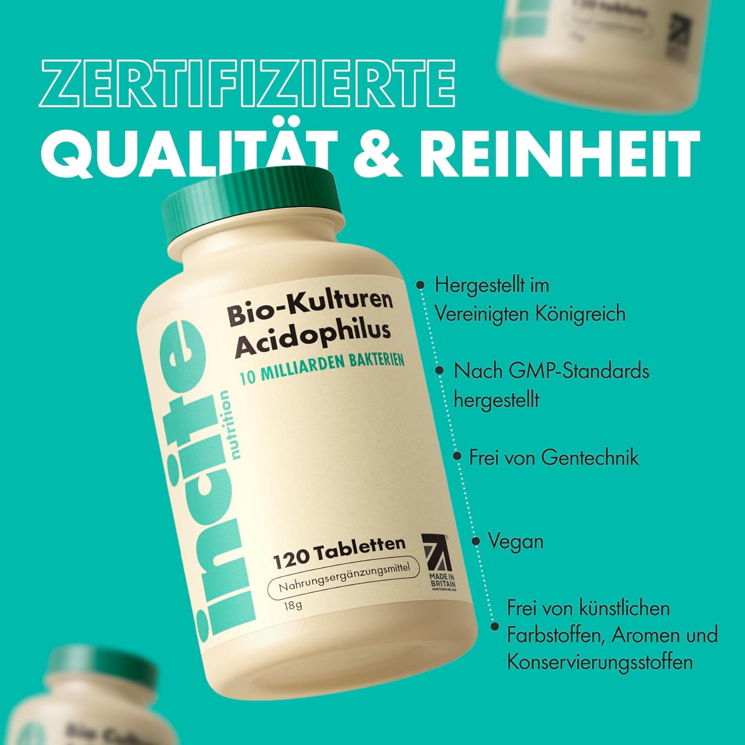 Thumbnail 3 de Incite Nutrition Acidophilus Bio-Kulturen Tabletten mit Lactobacillus Gasseri (10 Milliarden KBE, 4 Monate Vorrat) – vegan