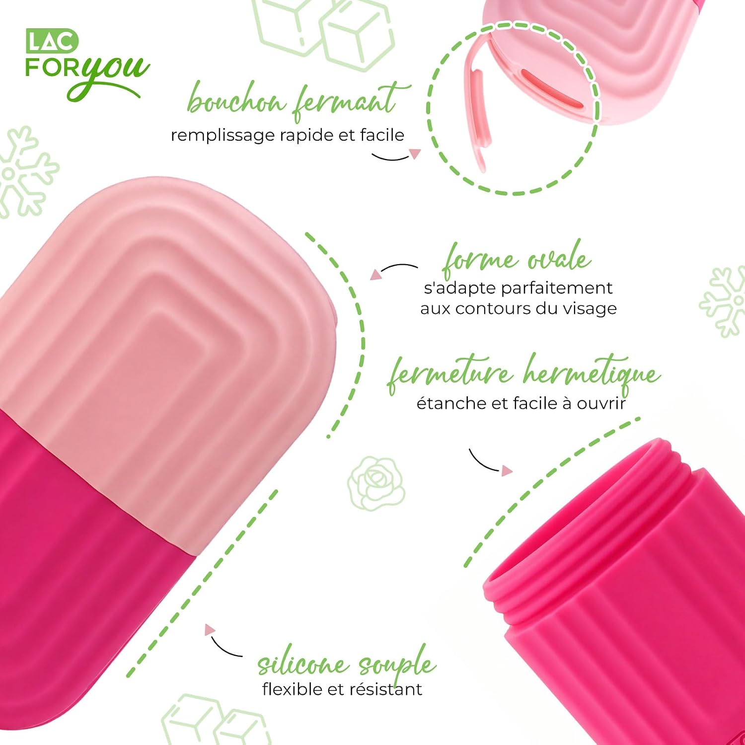 Detalle de LAC Ice Roller Visage : Glacon Silicone pour Massage Visage, Réduction des pores et des poches