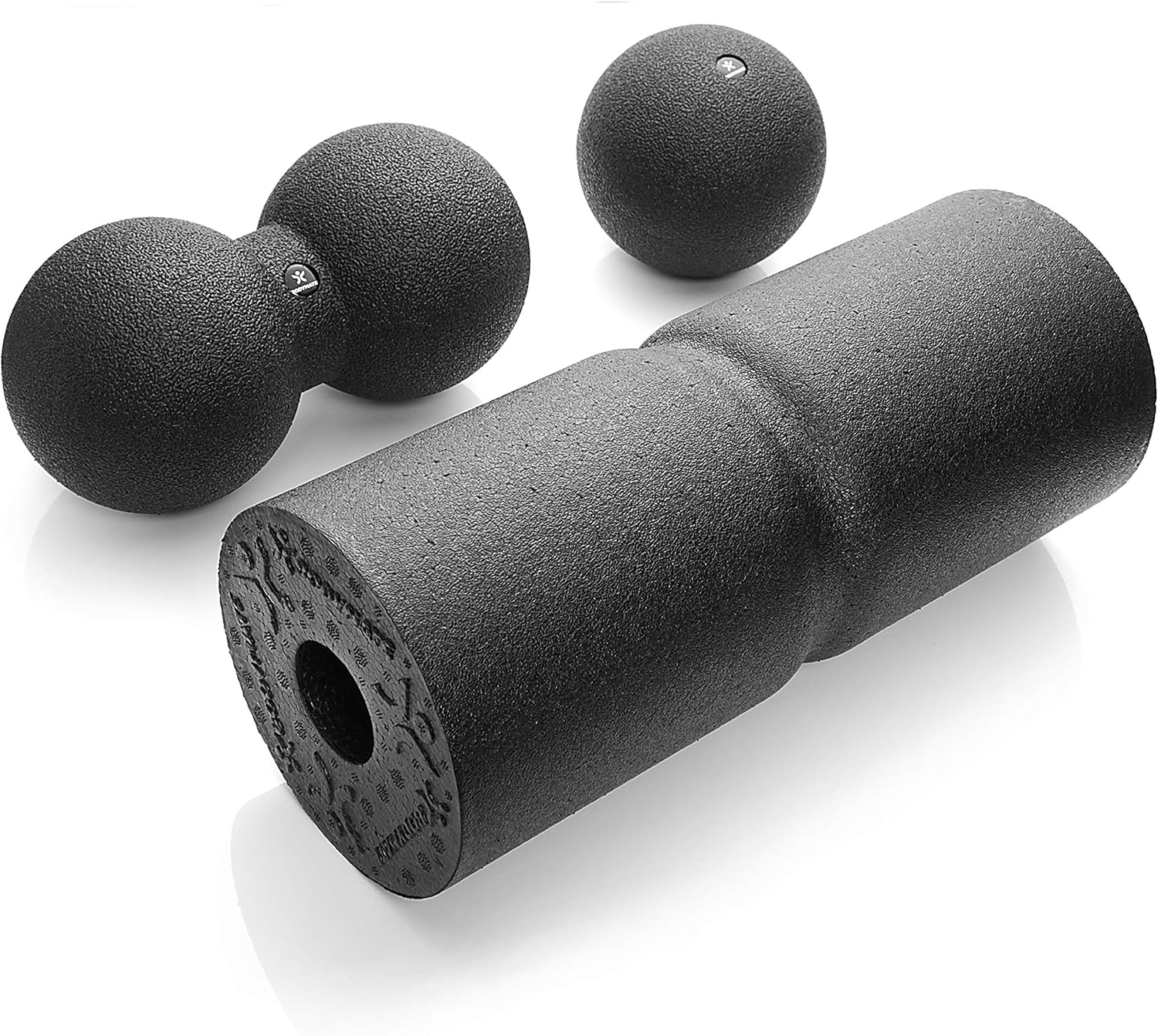 Detalle 2 de BODYMATE Set fascias Care : rouleau rainuré + balle 12 cm + balle duo 12 x 24 cm (noir) avec e-book