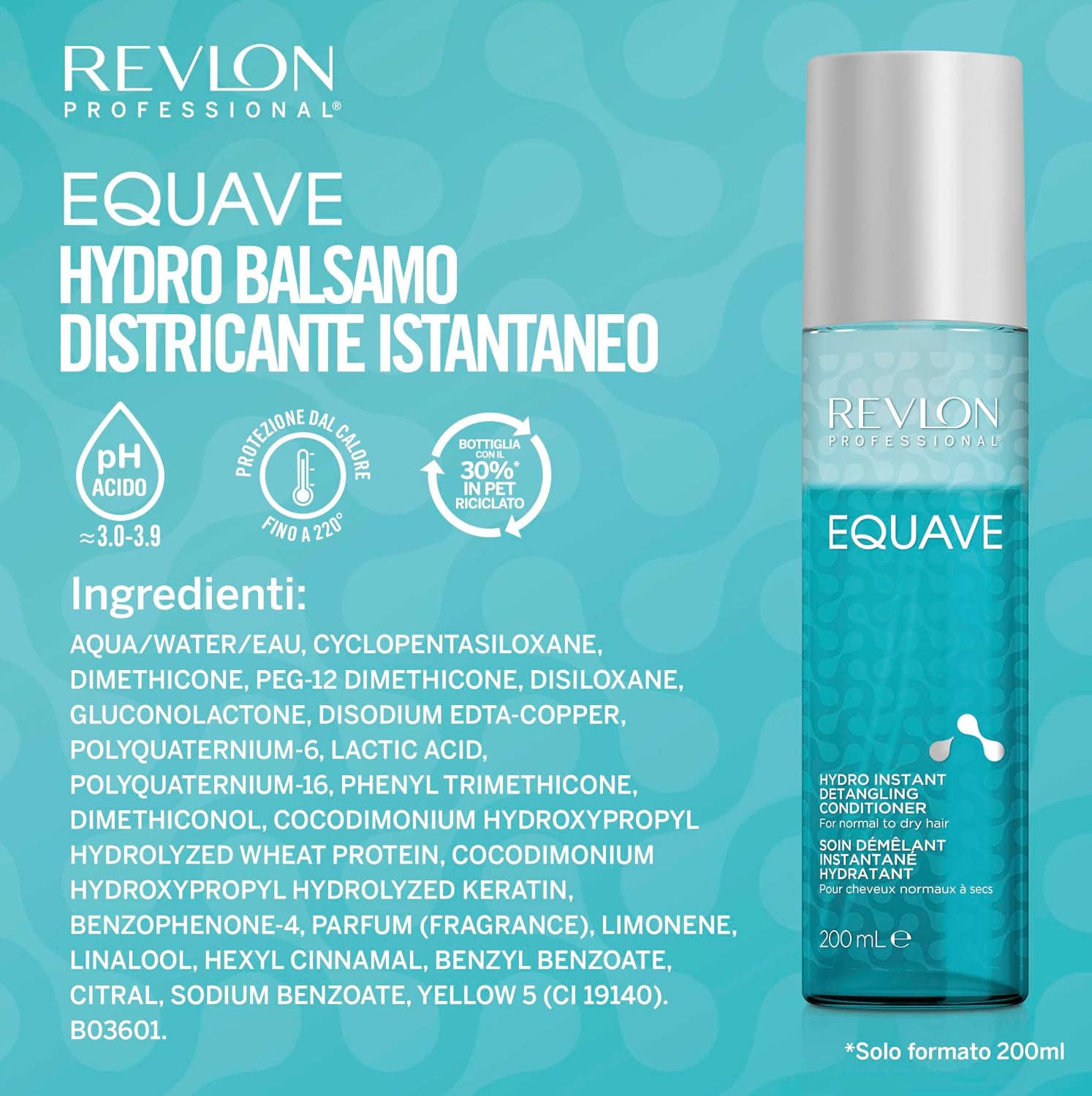 Detalle de Revlon Professional Equave Hydro Bi-Phase Detangling Conditioner – Balsamo senza Risciacquo per Capelli Normali/Secchi 200 ml