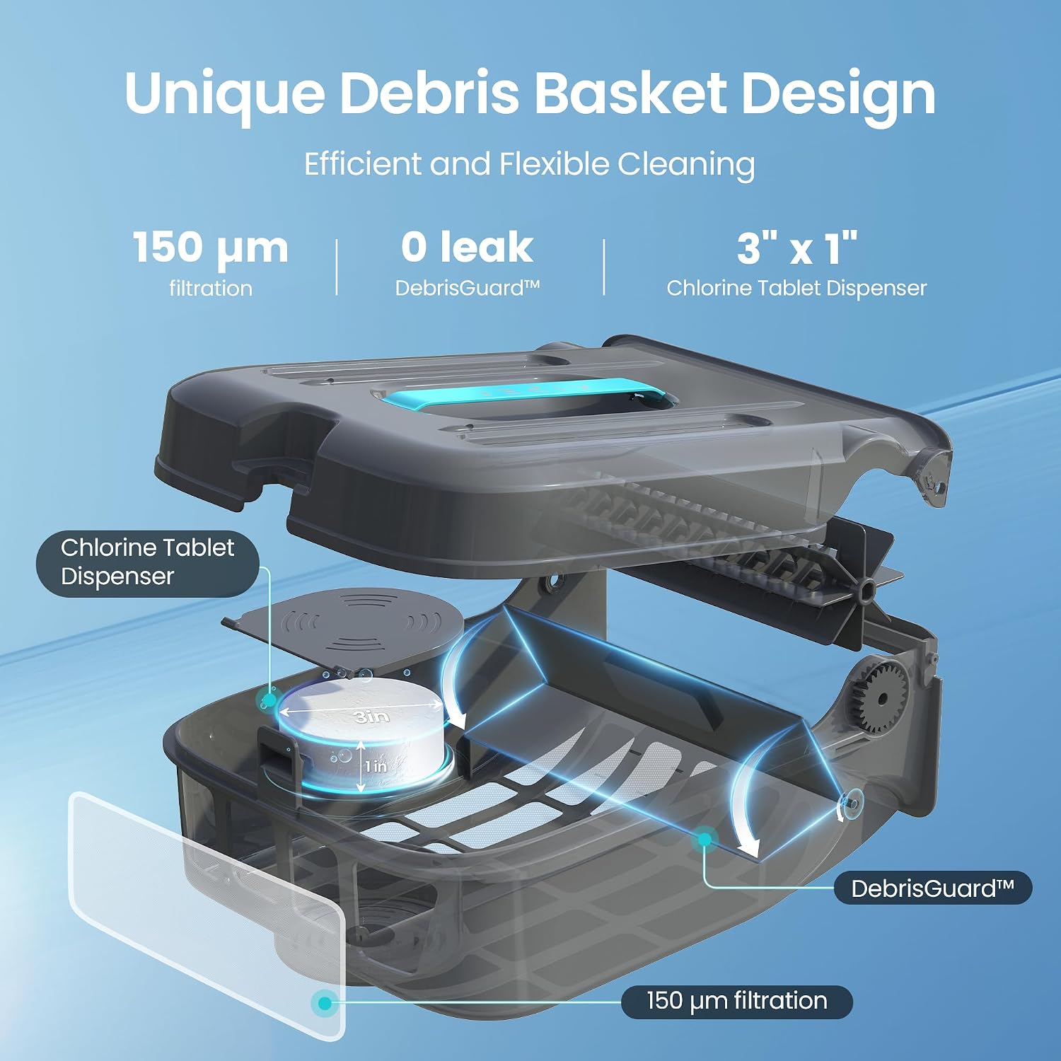 Detalle de AIPER EcoSurfer S2 Solar Pool Skimmer Robot, App Control, 150-Micron Filter