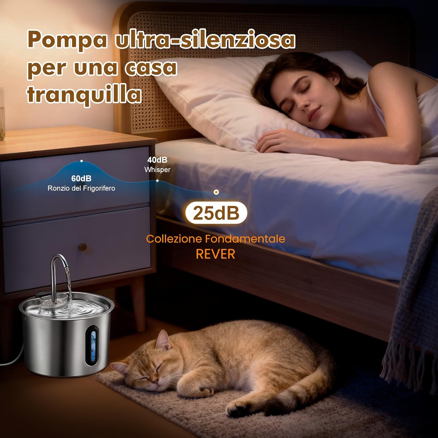 Thumbnail 4 de REVER Fontanella per gatti in acciaio inox 2,2 L con finestra LED, pompa ultra silenziosa e filtro multi-stadio