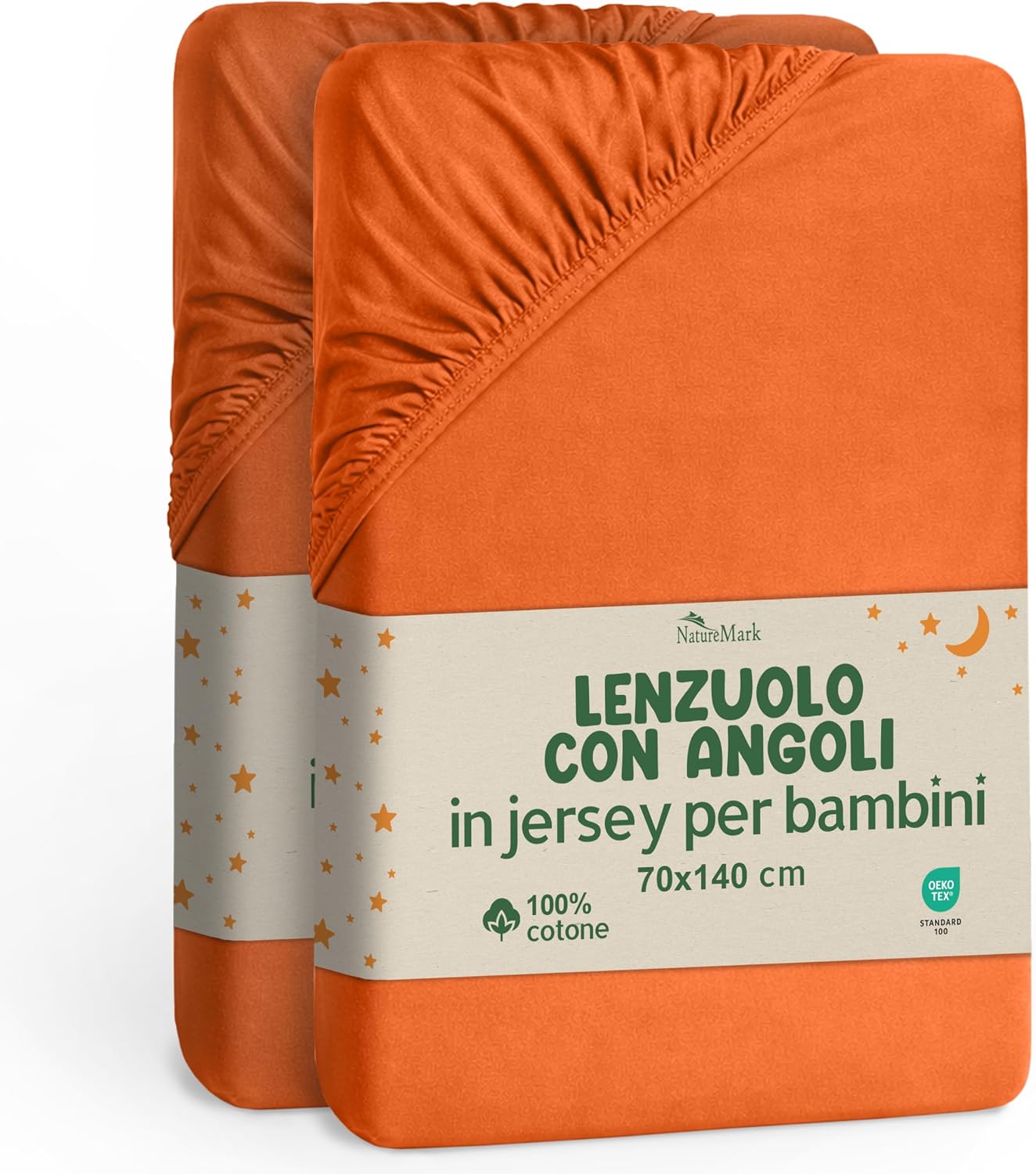 Detalle de NatureMark Lenzuolo con angoli elasticizzati per bambini 70x140 cm – set da 2 in jersey di cotone terracotta
