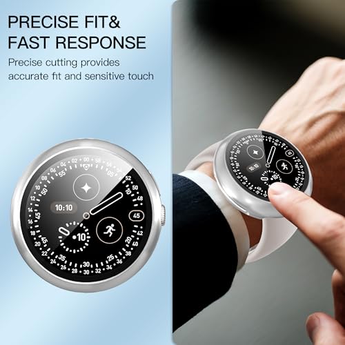 Thumbnail 5 de Diruite 3 Pezzi Cover per Google Pixel Watch 4 45mm – Protezione in vetro temperato 9H e PC, Nero/Argento+Trasparente