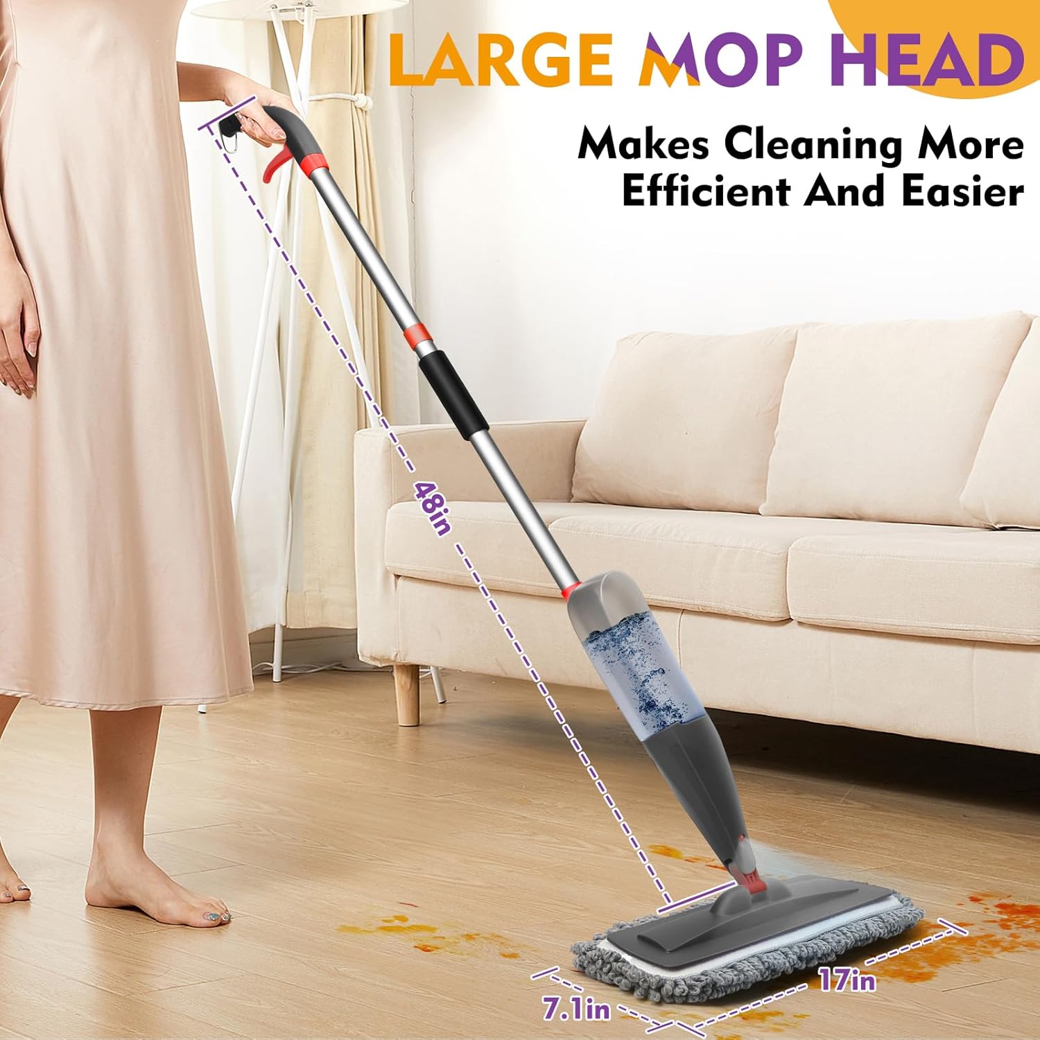 Thumbnail 2 de Spray Mop for Floor Cleaning with Washable Pads and 800 ml Refillable Bottle