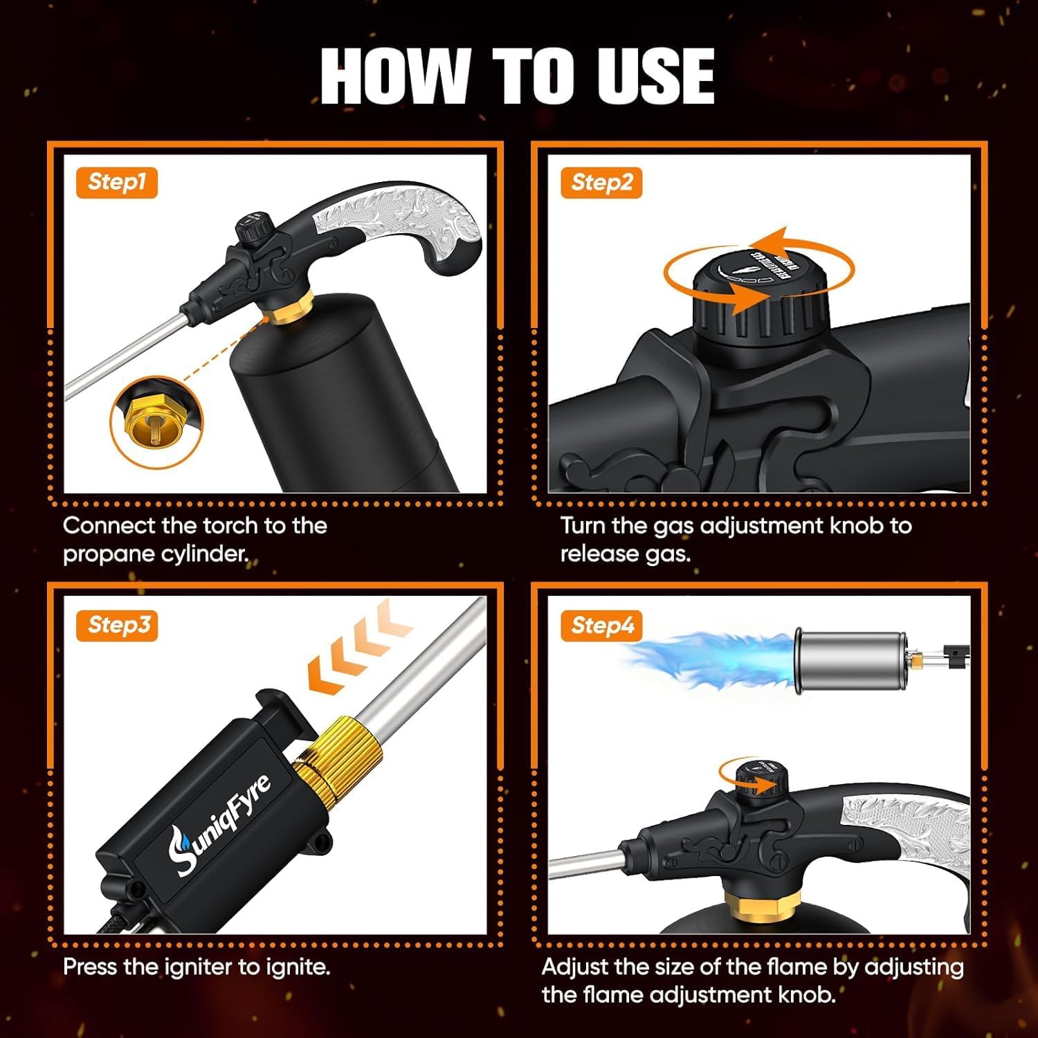 Detalle 1 de SuniqFyre GF8016 Propane Weed Burner 2-Pack with Adjustable Flame and Piezo Ignition