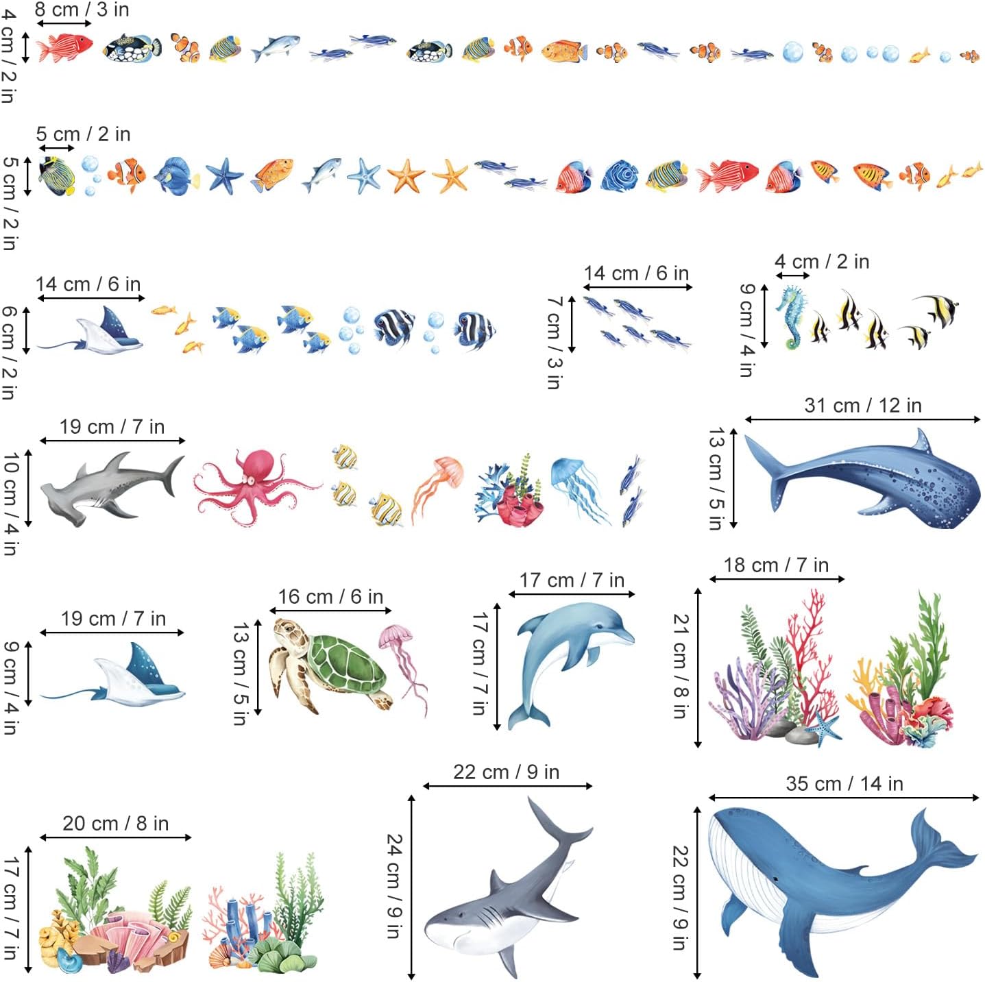 Thumbnail 3 de Decalmile Under The Sea Fish Double Sided Window Clings