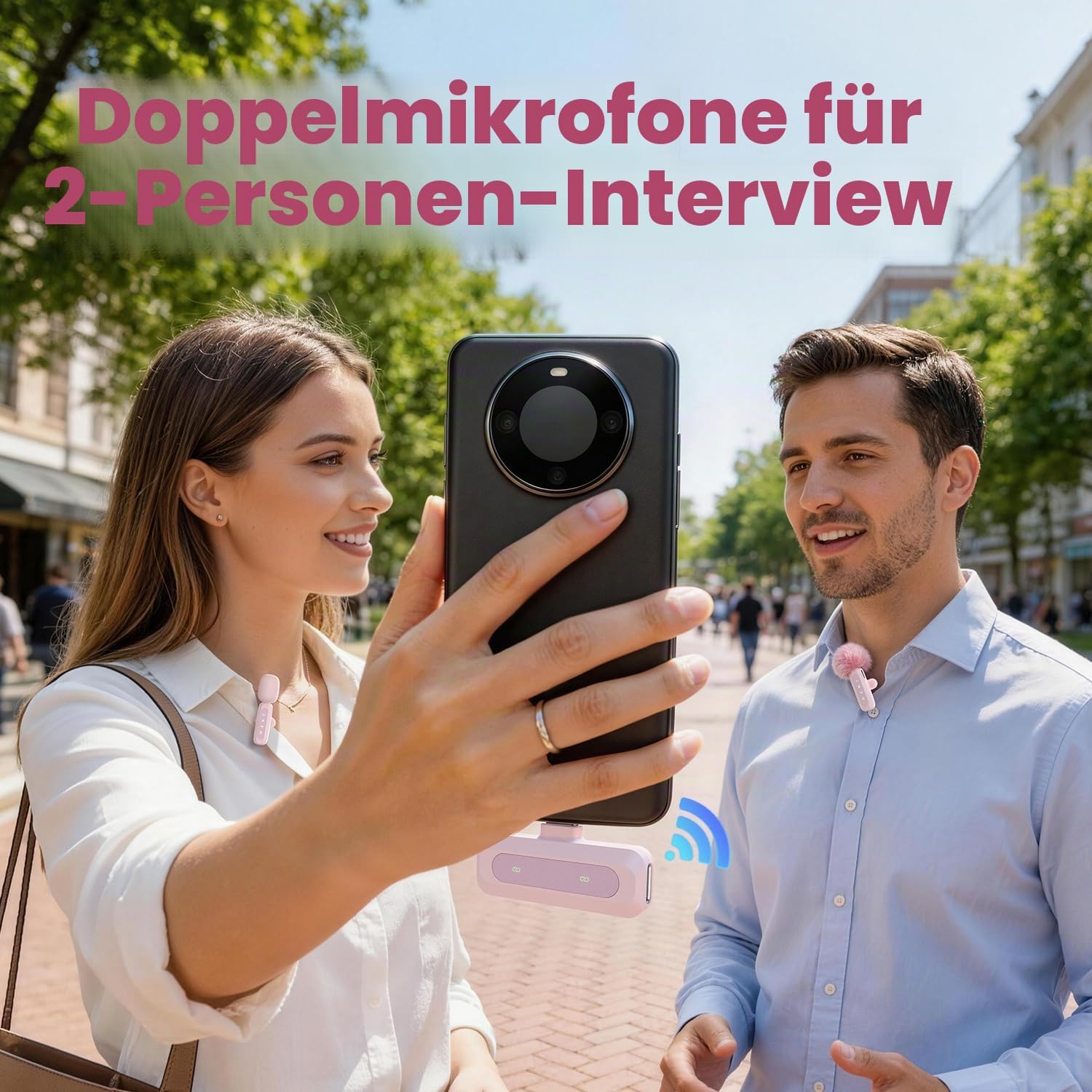 Thumbnail 3 de Mini kabelloses Lavalier-Mikrofon für Android und iPhone – Clip-On Mikrofon mit Rauschunterdrückung (2,4-GHz, bis 200 m)