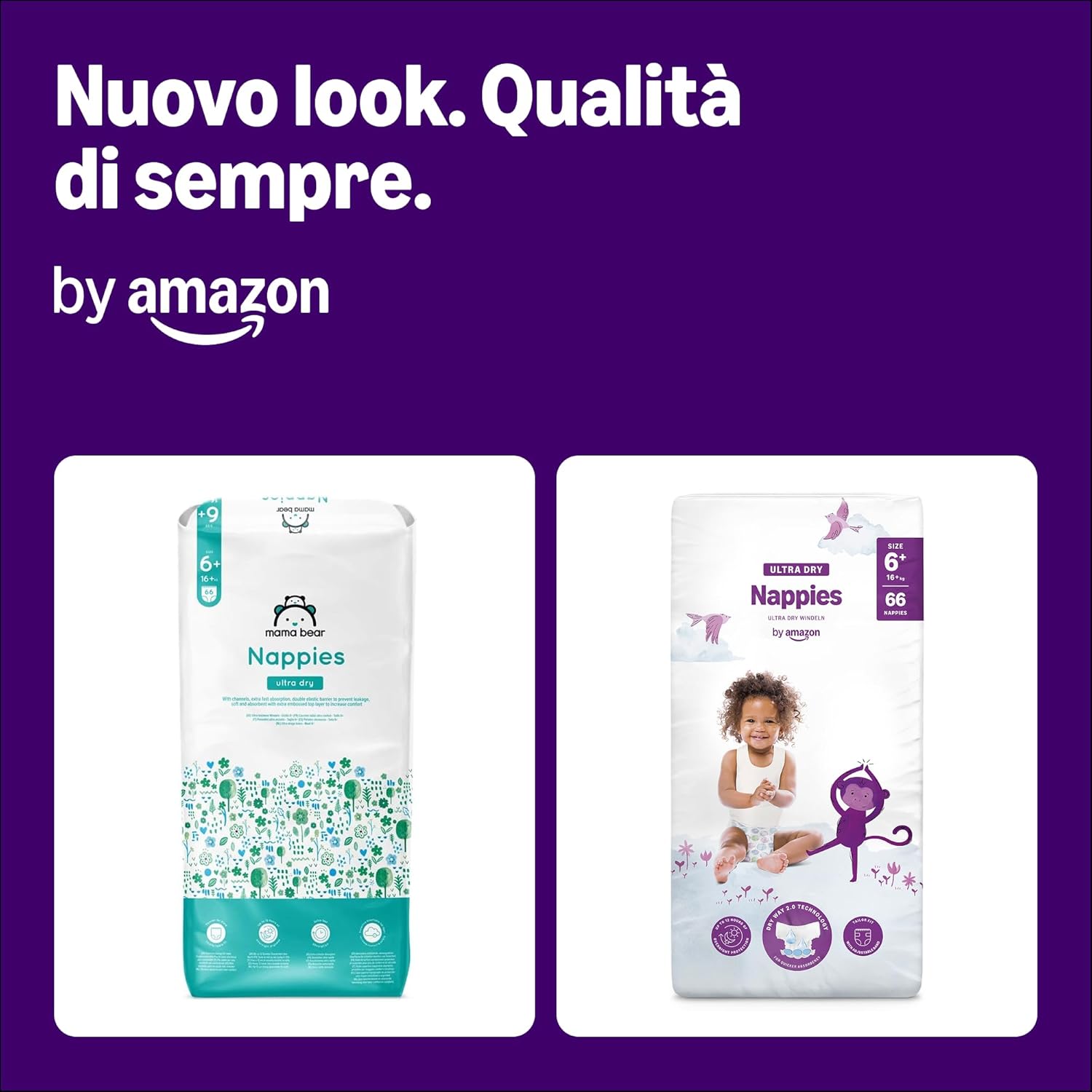 Detalle de By Amazon Ultra Dry Nappies Taglia 6+ (oltre 15 kg) – 132 pannolini, 2 confezioni da 66