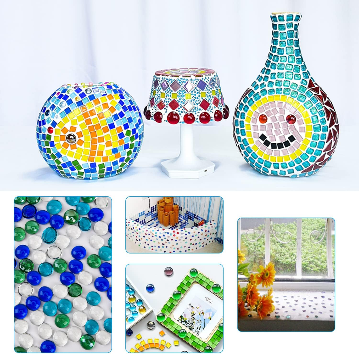 Thumbnail 5 de Hisredsun 290 Stück Meerblaue Glaskieselsteine (17–20 mm, 1,35 kg) für Vase, Blumentopf & Aquarium