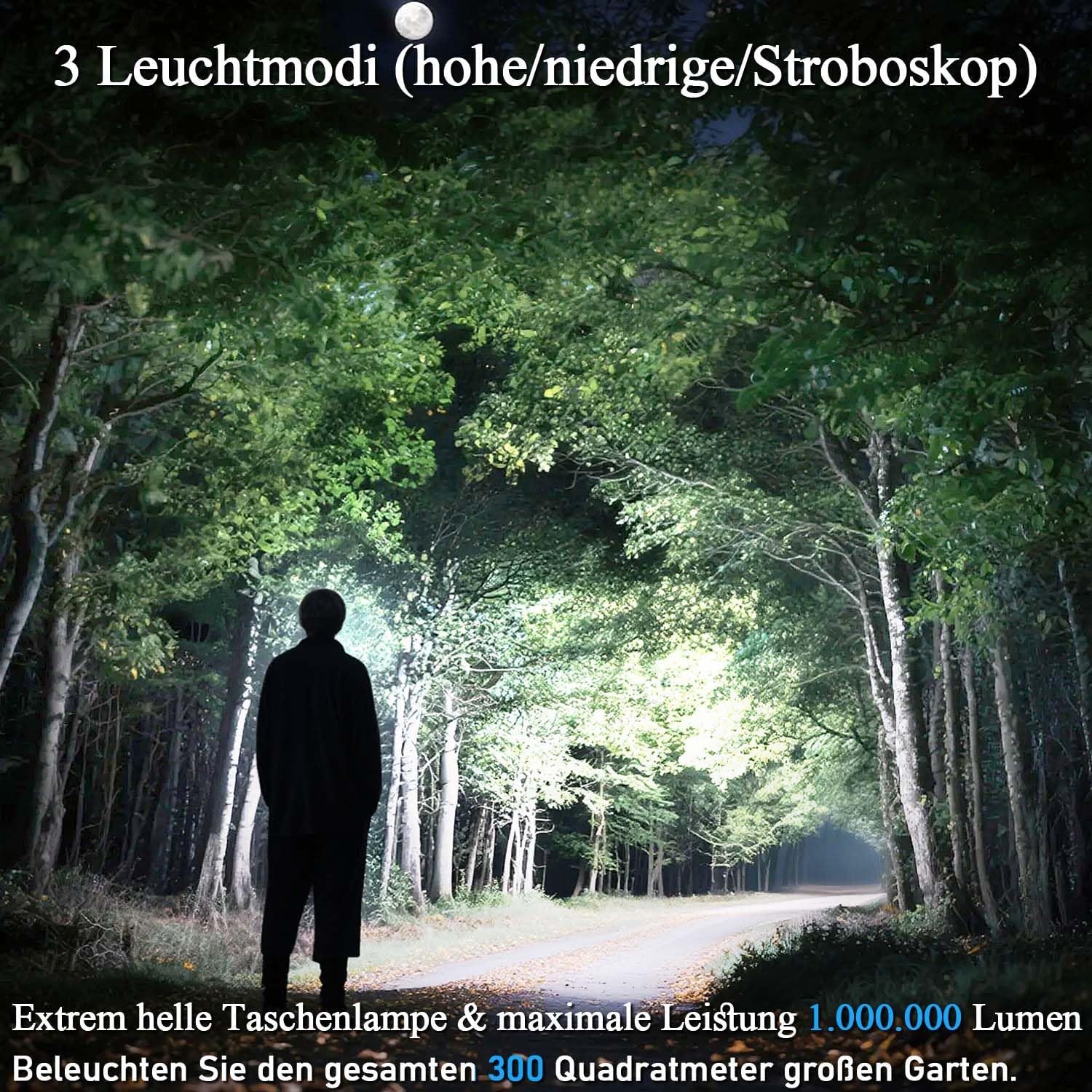 Thumbnail 1 de Voylite Taschenlampe LED Aufladbar 1.000.000 Lumen – Extreme Helligkeit, LCD-Anzeige, 3 Leuchtmodi, Zoom, IPX7