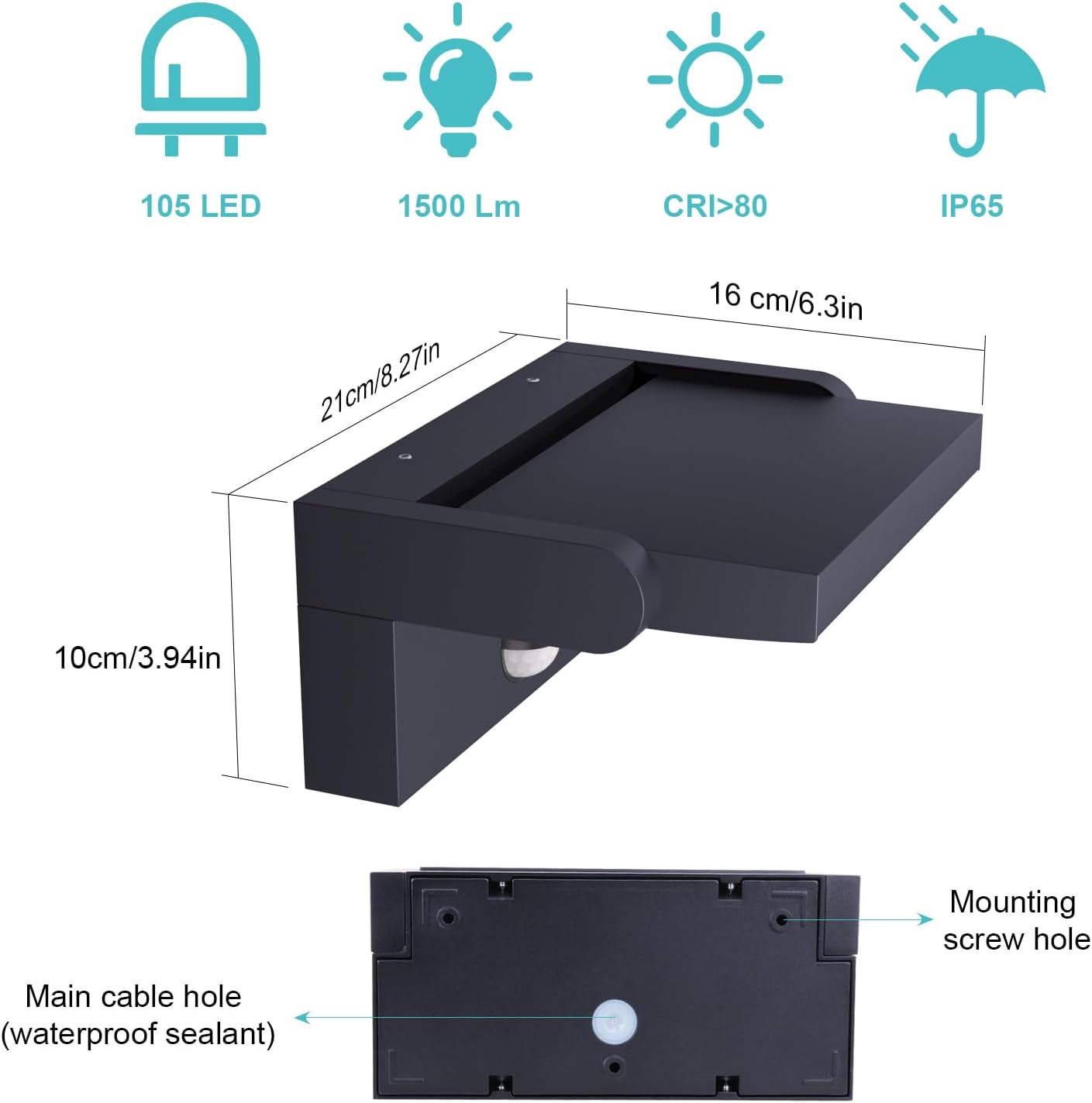 Thumbnail 5 de Applique LED extérieure/intérieure Klighten 24W anthracite avec détecteur de mouvement et panneau rotatif 350° (IP65) – Blanc chaud 3000K