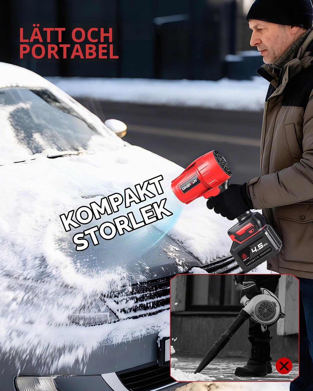 Detalle 2 de ONEVAN sku4B6189 lövblåsare med borstlös motor och två 4,5 Ah-batterier