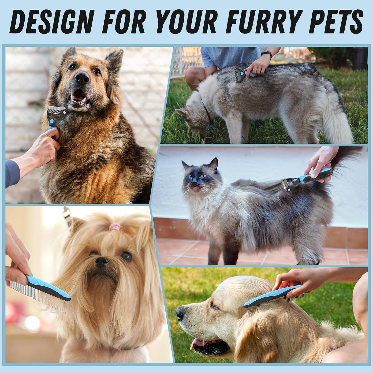 Thumbnail 6 de Docrok Pet Grooming Combo (Blue) Double-Sided Deshedding Brush + Metal Detangling Comb
