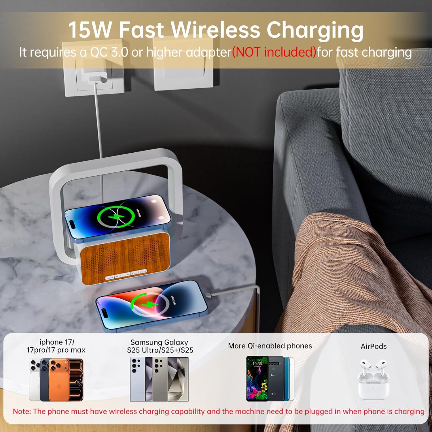 Thumbnail 3 de Bluetooth Lautsprecher Nachtlicht mit Wireless Charger