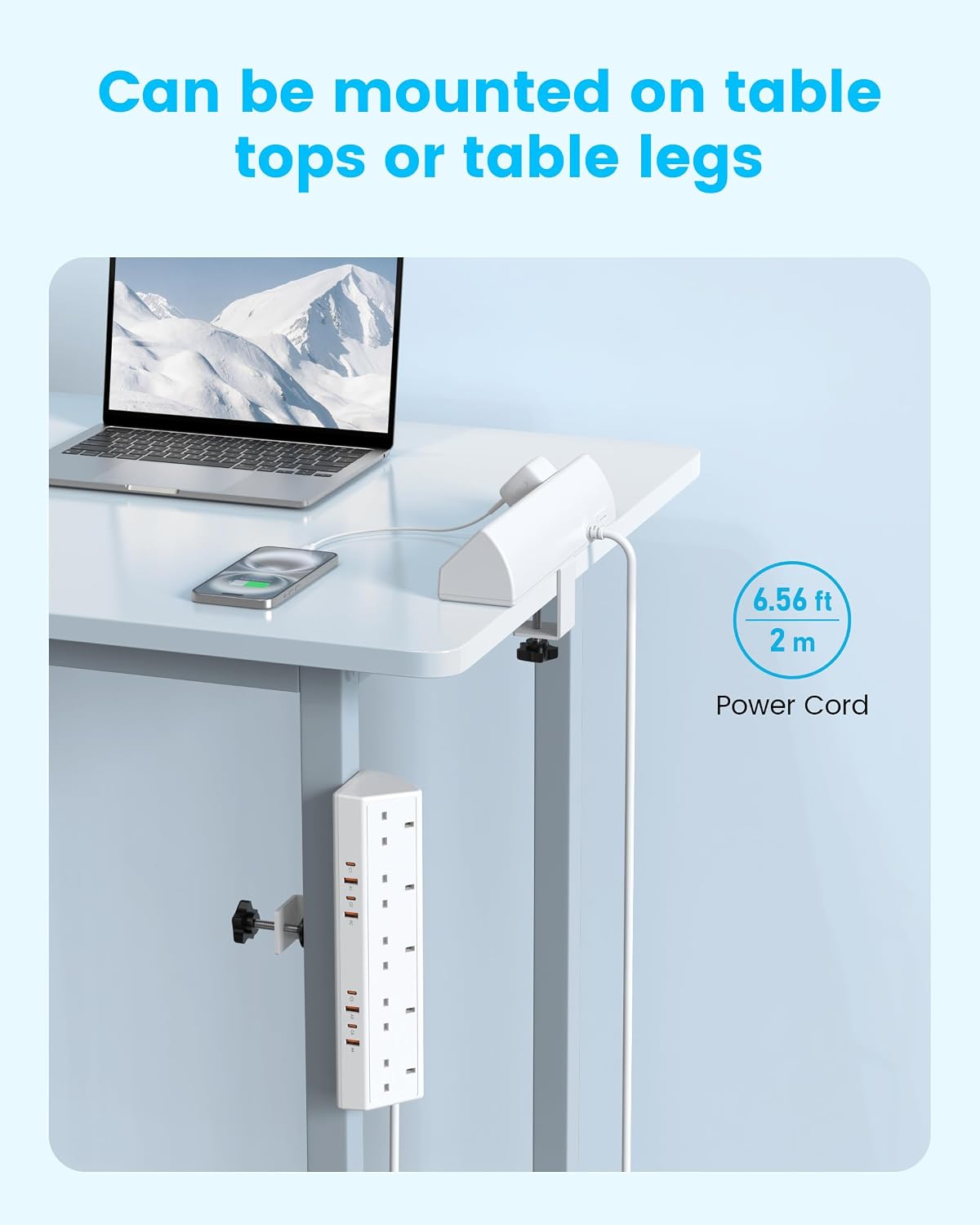 Detalle de Desk Clamp Power Socket USB C Slots – 65W Fast Charging Station