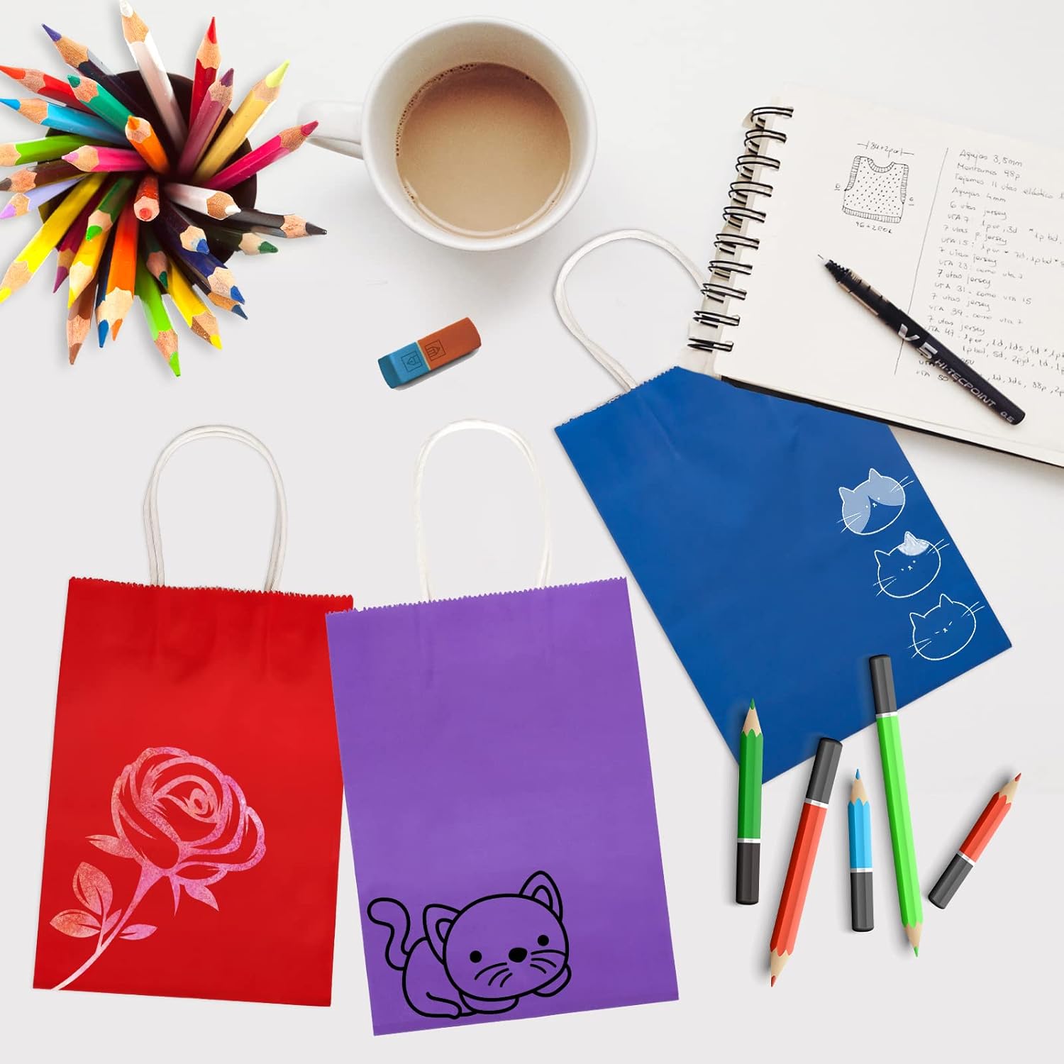 Thumbnail 3 de 30 Stück Papiertüten 10 Farben mit Henkel – Kraftpapiertüten für Geschenke, Hochzeit, Kindergeburtstag