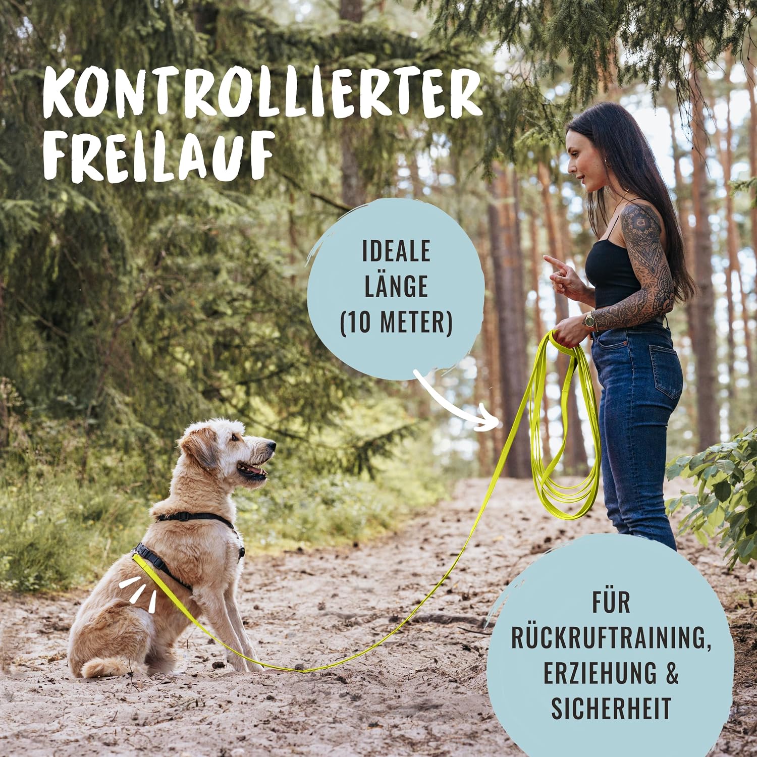 Detalle 2 de Rudelkönig Schleppleine (10 m) für Hunde – robuste, wetterfeste Hundeleine fürs Training