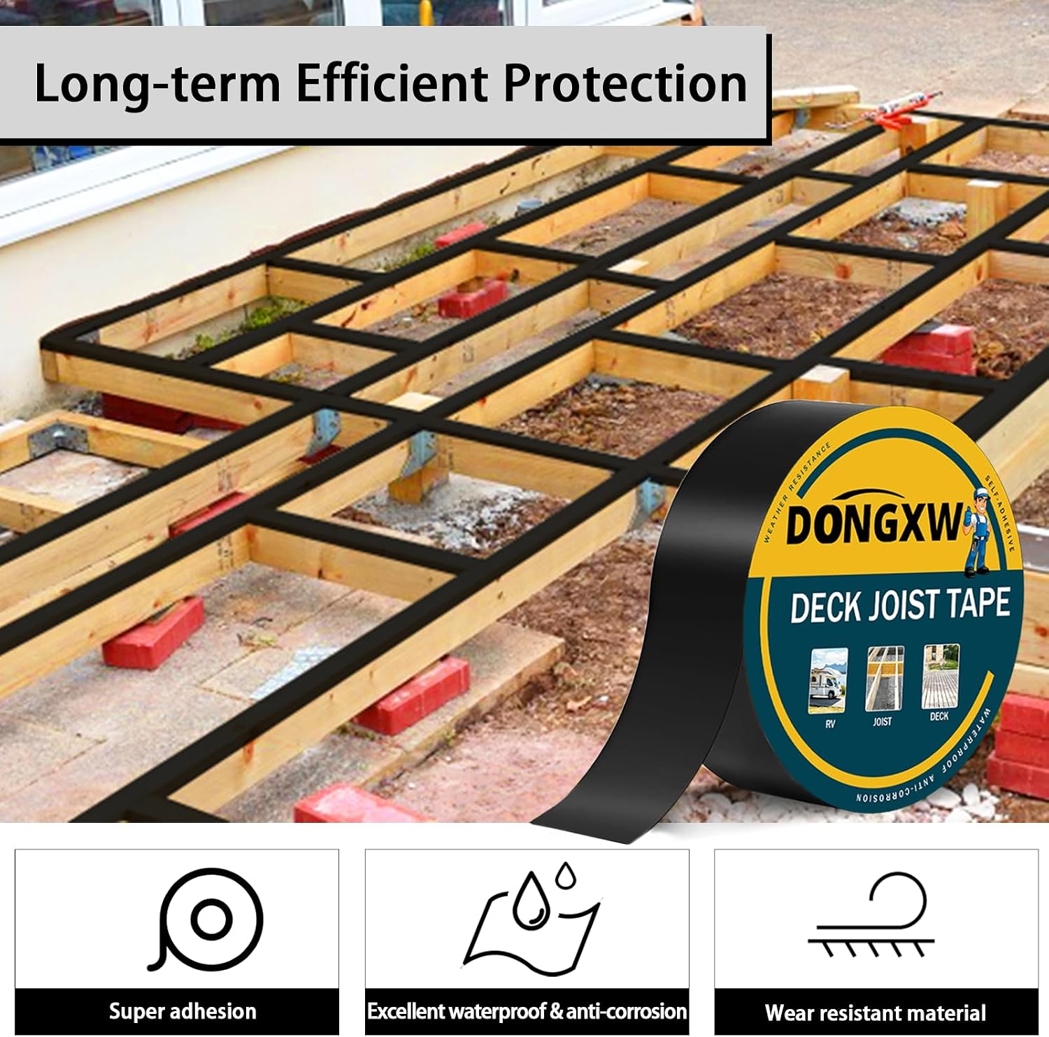 Thumbnail 3 de Dongxw Joist Tape for Decking 2''×50' (10 Packs) – Waterproof Butyl Deck Flashing Tape
