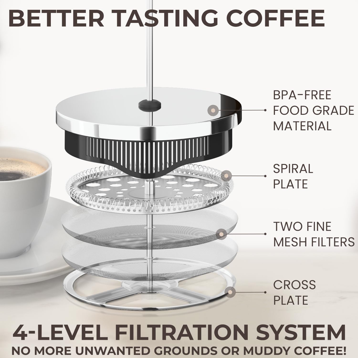 Thumbnail 2 de Cafe Du Chateau Stainless Steel French Press 34 oz