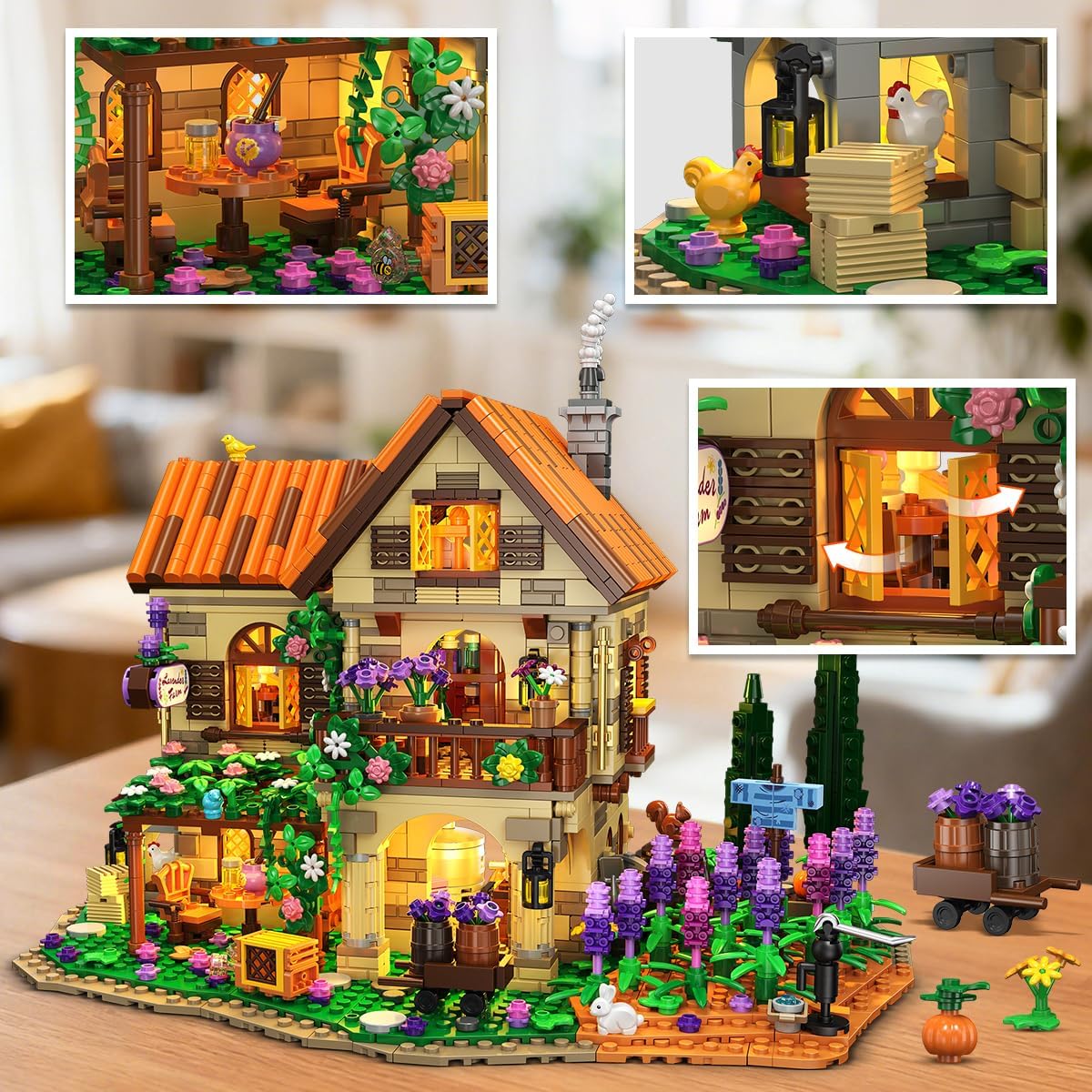 Thumbnail 5 de INSOON Lavender Manor House Building Set with Lights – 1960 Pieces Lavender Estate