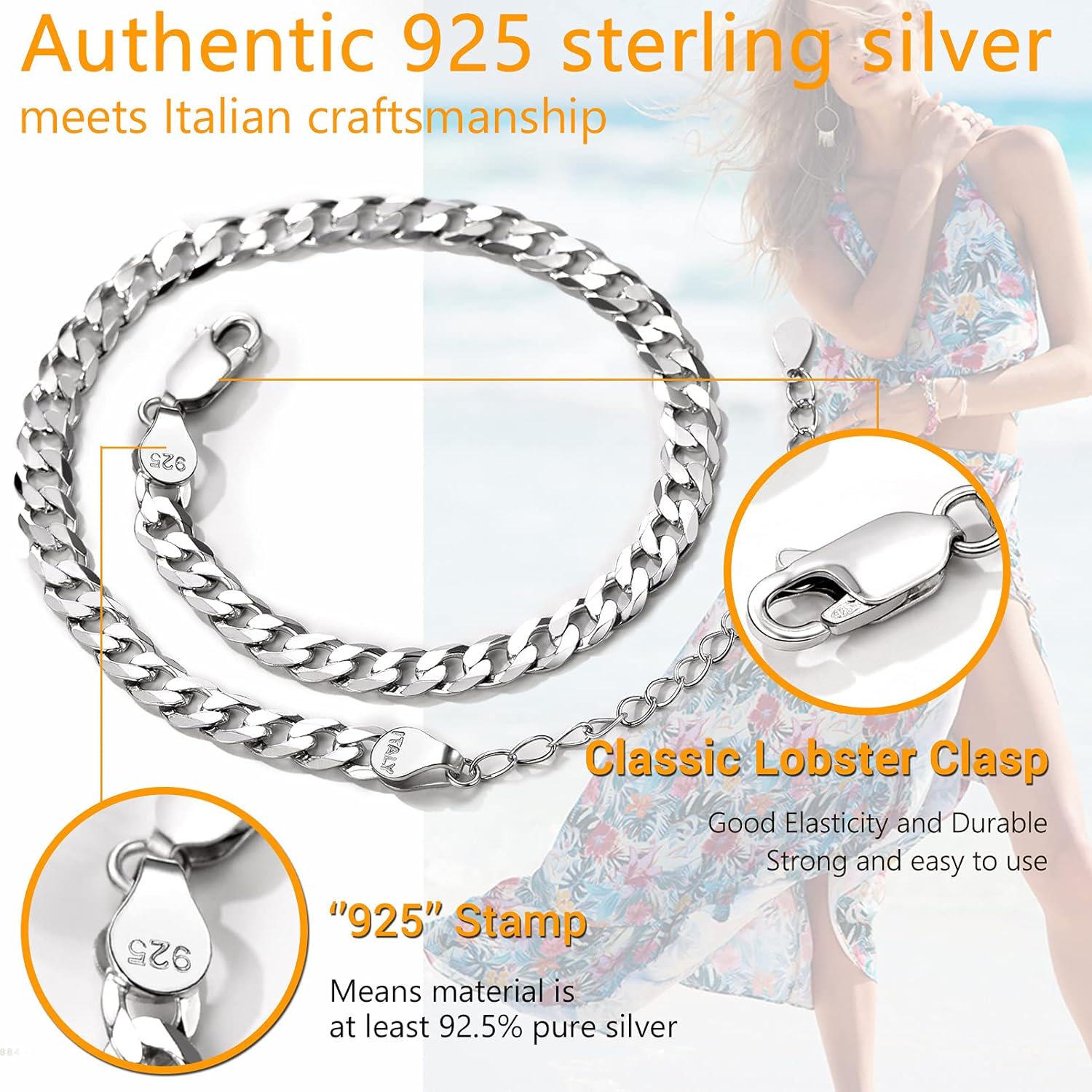 Thumbnail 2 de Cavigliera donna in argento 925 PROSILVER regolabile 22+5 cm, con confezione regalo