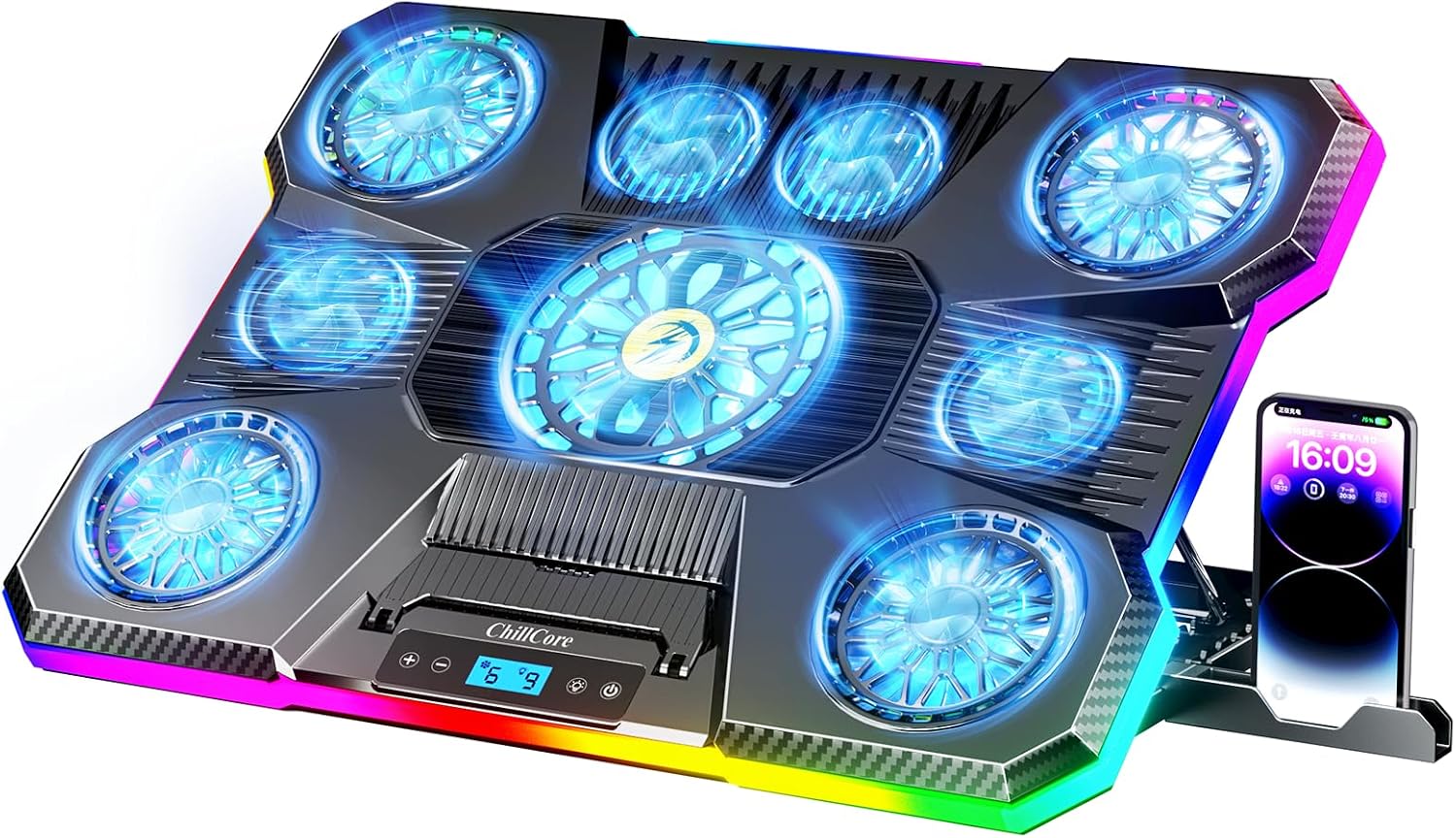 Detalle de ChillCore A21 Laptop Cooling Pad with 9 Fans, RGB Lighting and 8 Height Settings