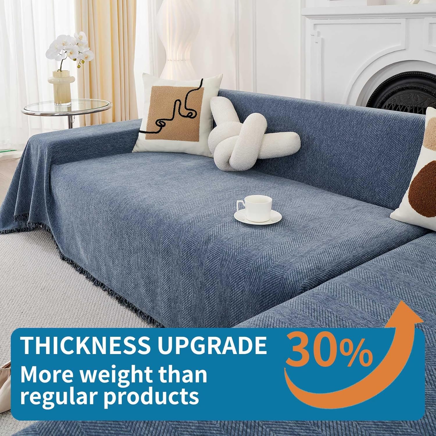 Thumbnail 2 de HAOMAIJIA Non Slip 3-Cushion Sofa Cover in Blue (91"x150")