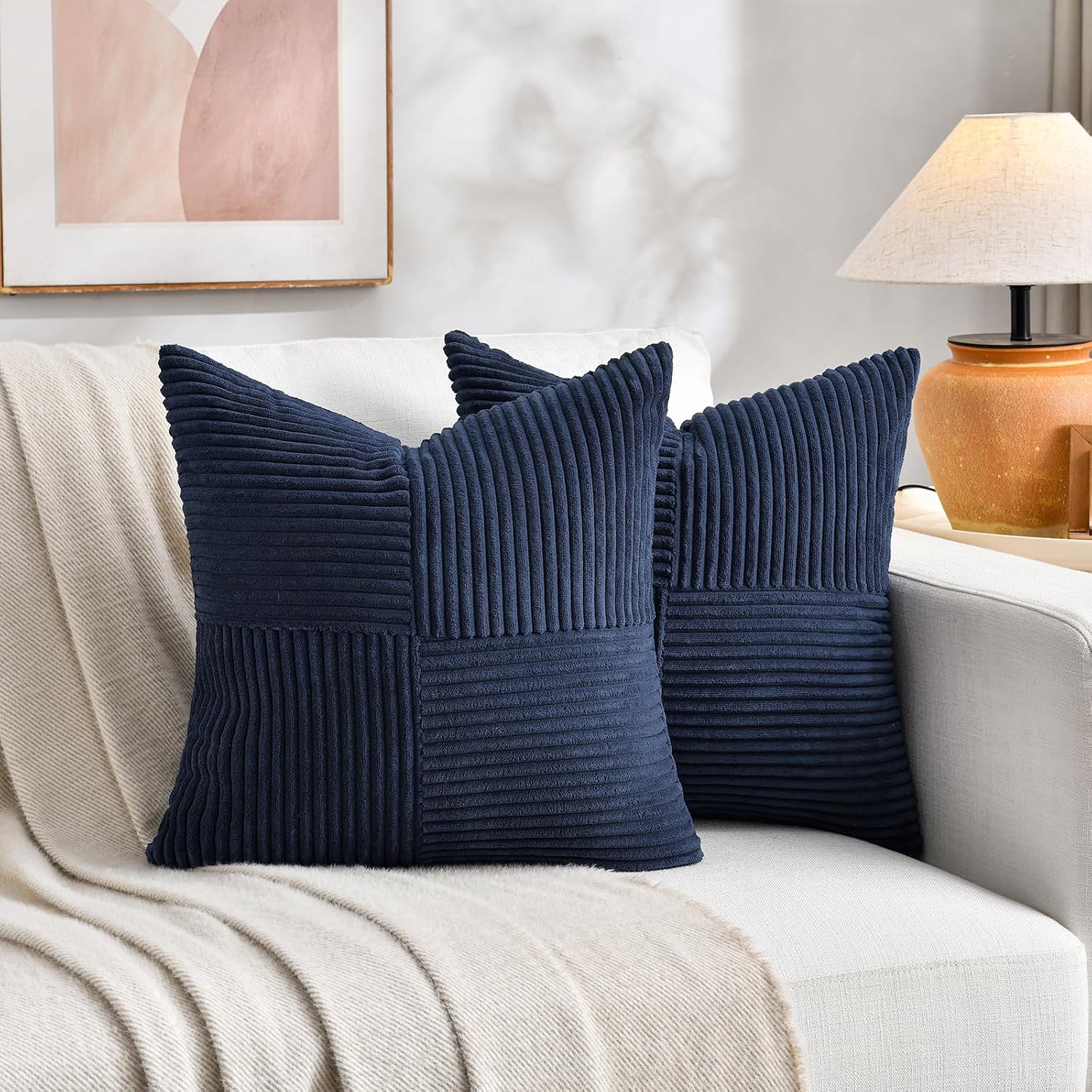 Thumbnail 6 de Fancy Homi 2-Pack Navy Blue Throw Pillow Covers 18x18 in ๐