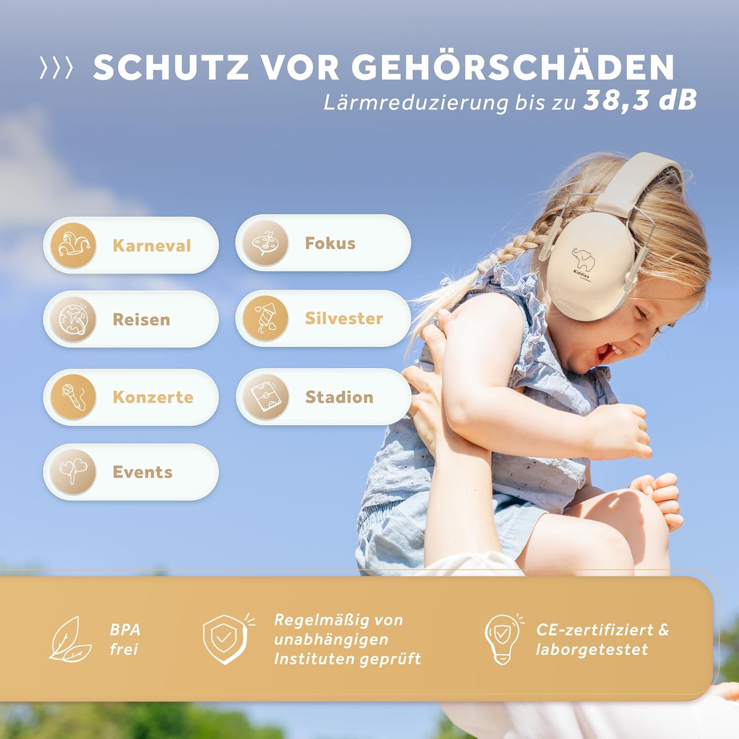 Detalle de Schallwerk Kapselgehörschutz Kiddies Sandy Beige – Gehörschutz für Kinder
