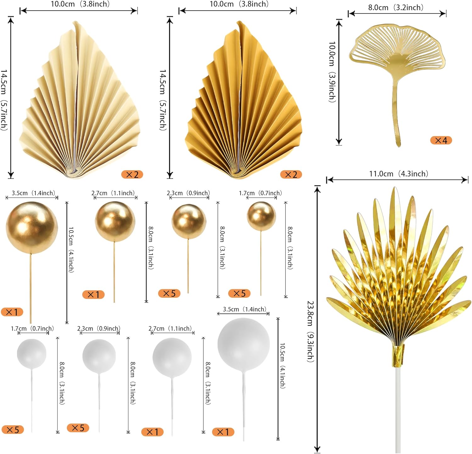 Detalle 2 de Xsstarmi 33 Pack Gold Paper Palm Fan Cake Decorations