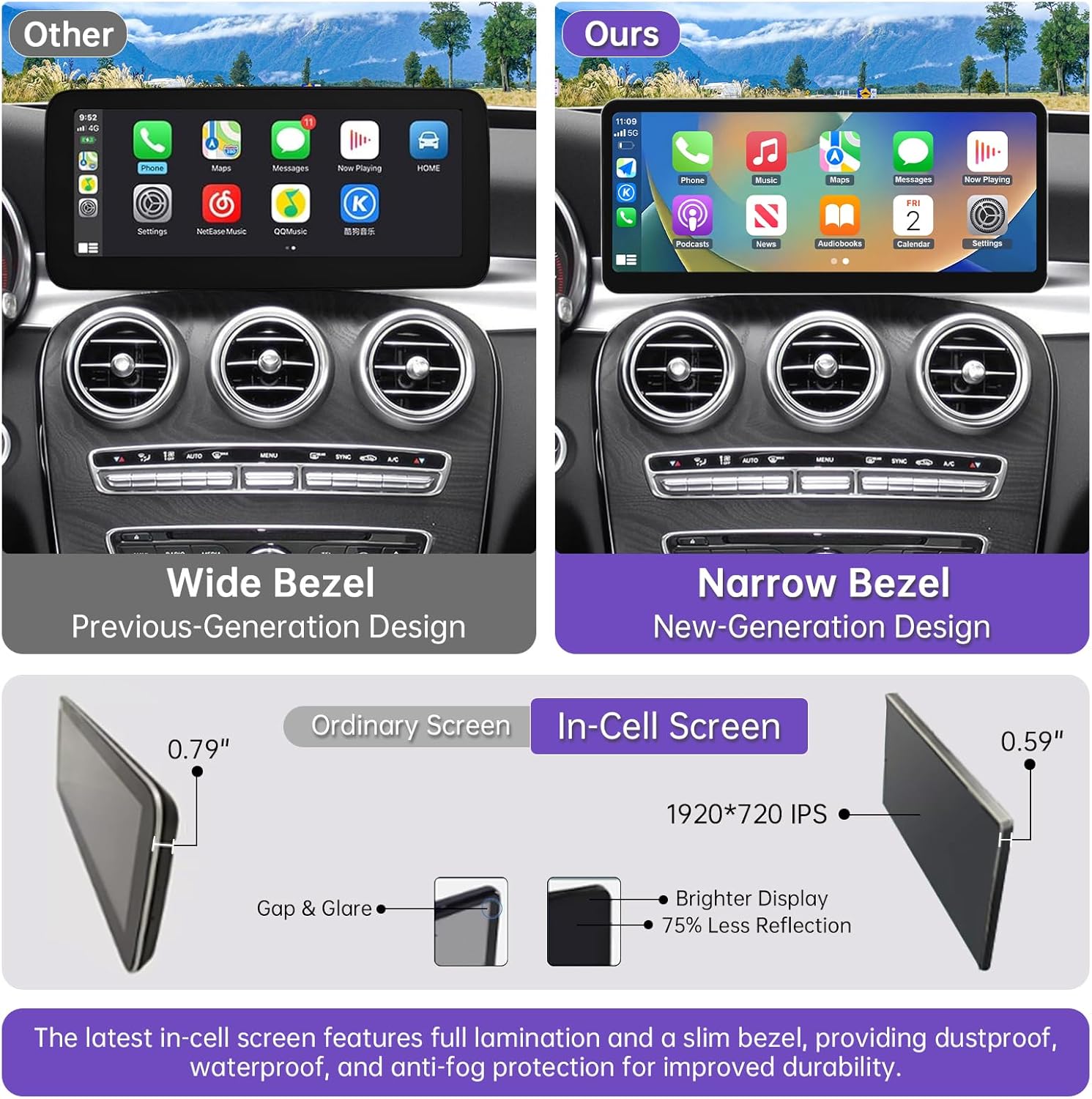 Thumbnail 4 de NINETOM 2026 Upgraded 12.3" Ultra-Narrow Touchscreen CarPlay/Android Auto Receiver for Mercedes-Benz NTG 5.0/5.1/5.2 (W205 2015–2018)