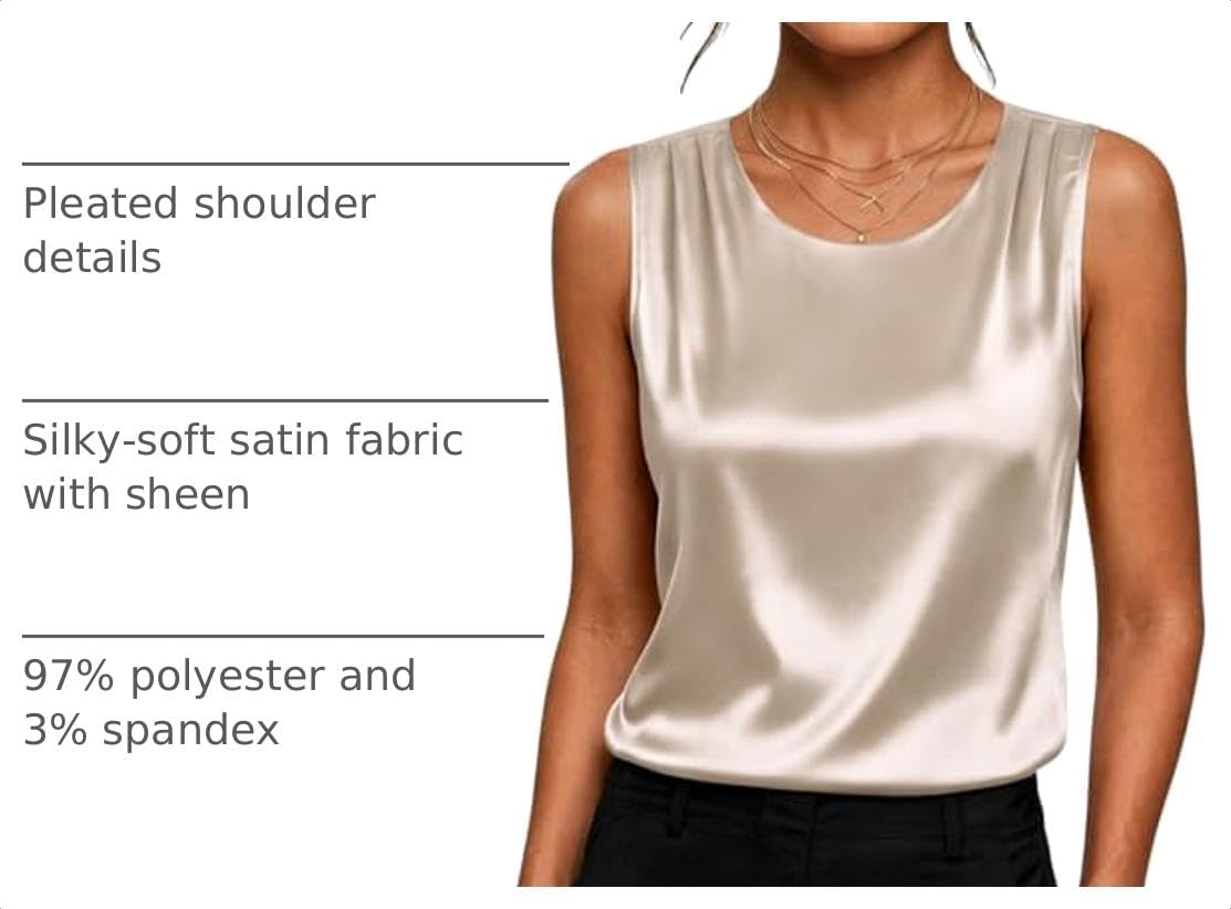 Detalle de Zeagoo Satin Tank Top for Women, Pleated Sleeveless Crewneck Blouse