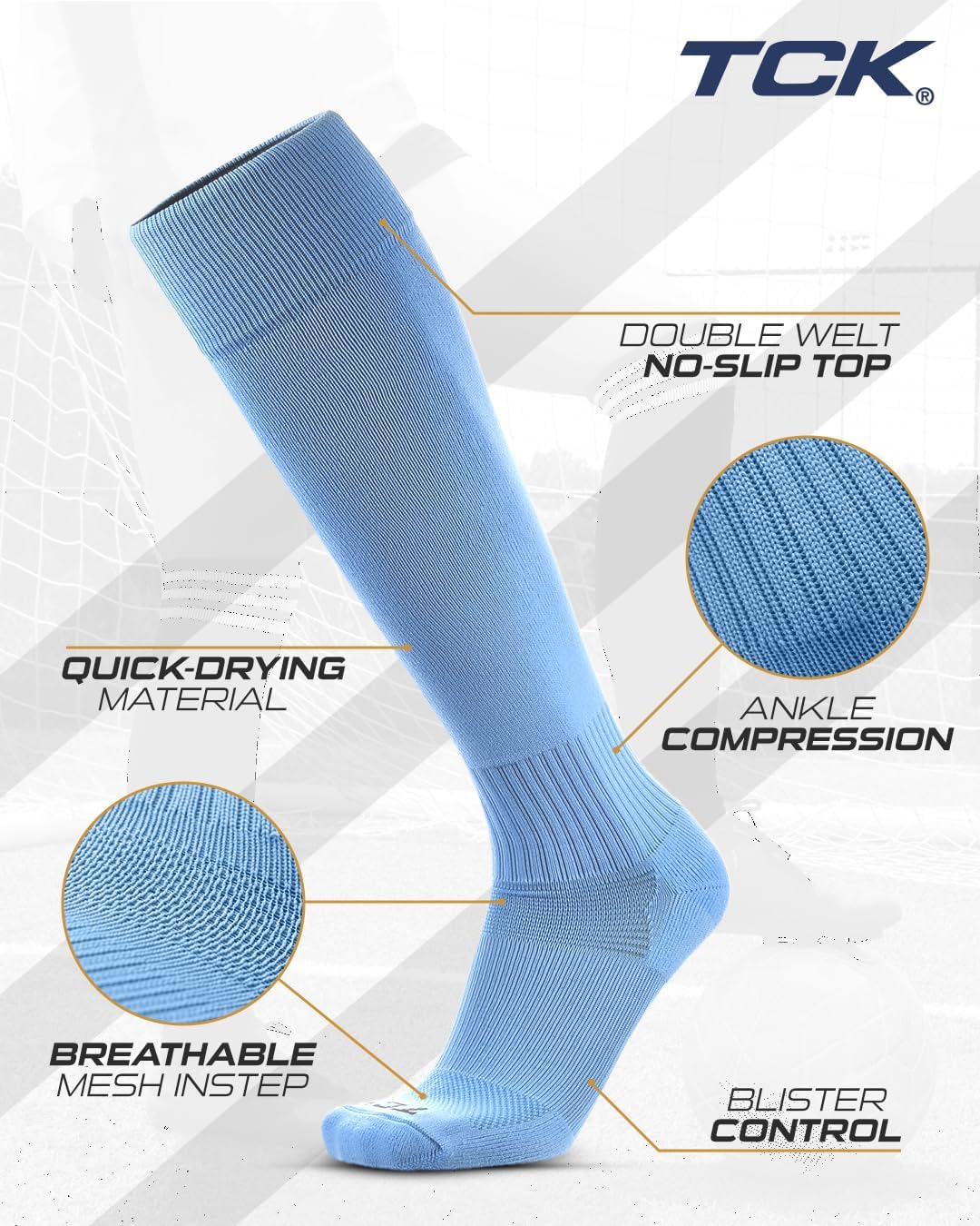 Detalle 2 de TCK Finale Knee-High Soccer Socks, Stretch Fit for Shin Guards, Made in USA
